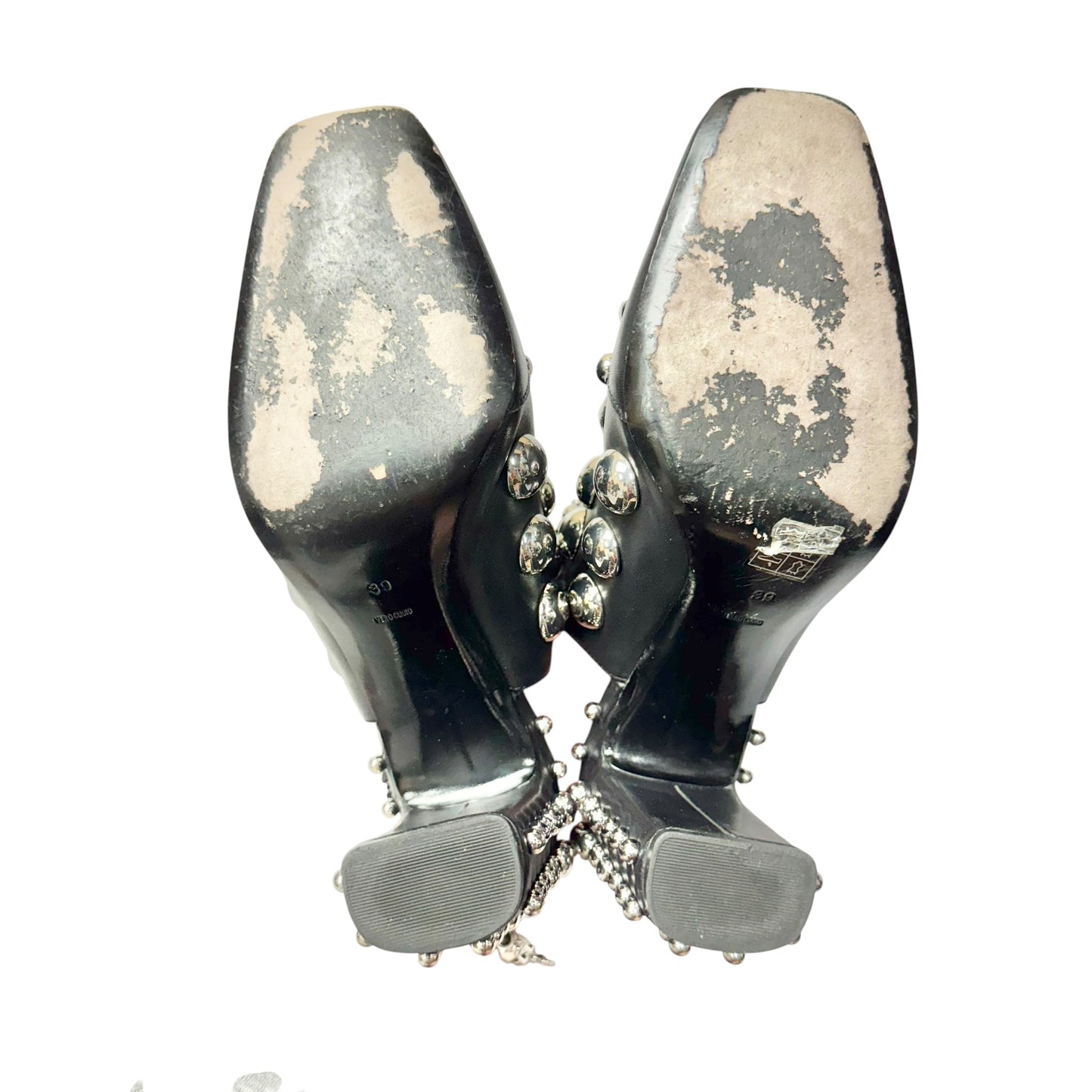 Boots Luxury Designer By Alexander Mcqueen In Black & Silver, Size: 8.5