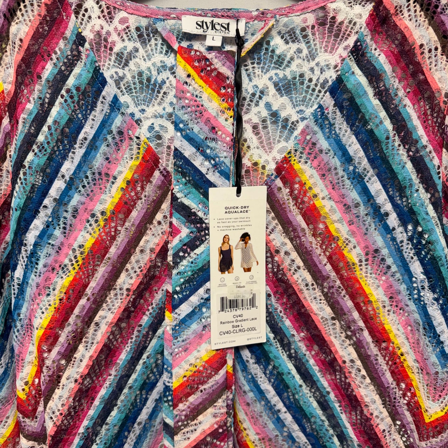 AquaLace Rainbow Chevron Stripe Puff Sleeve Belted Caftan Swim Dress By Stylest In Rainbow Gradient, Size: L