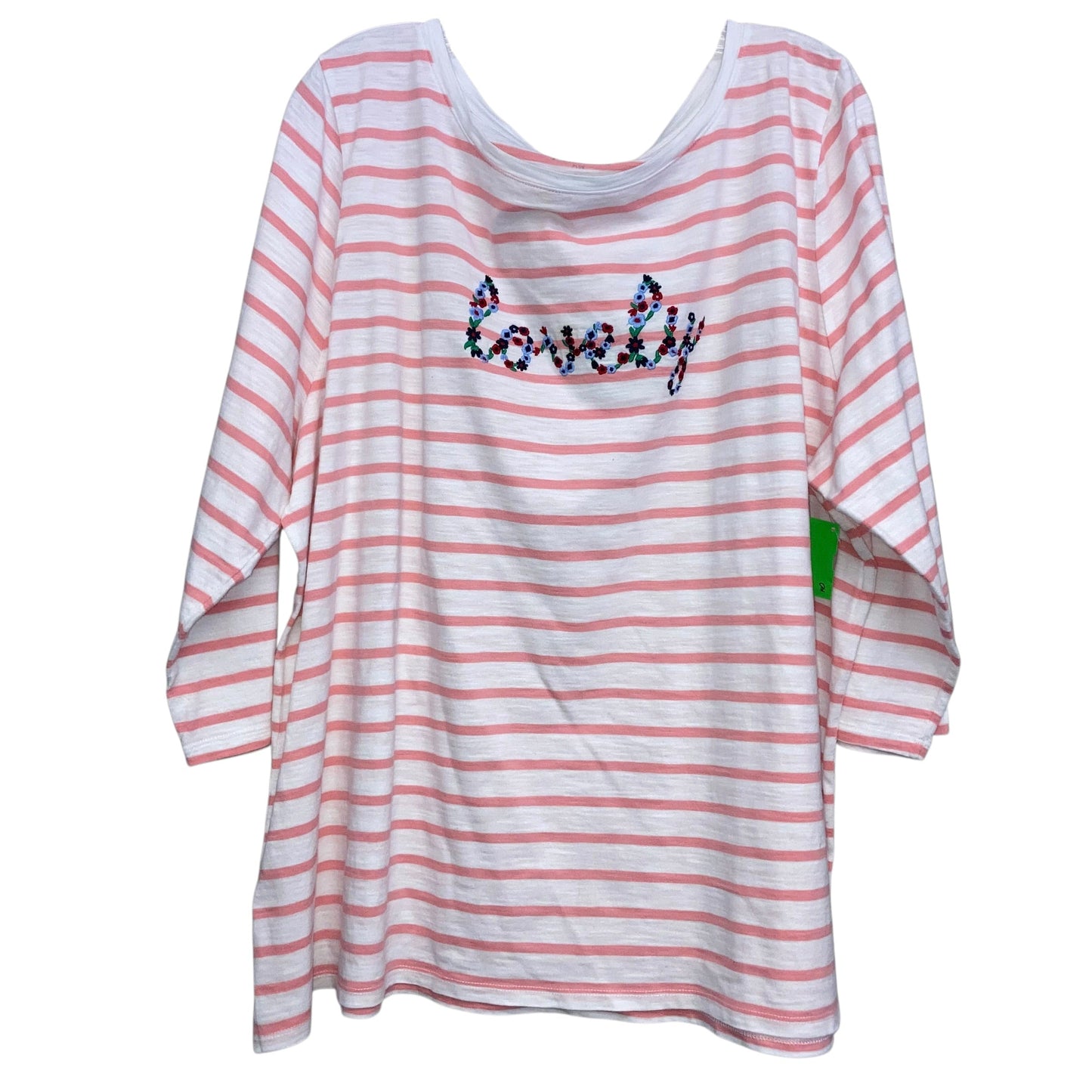 Top 3/4 Sleeve By Talbots In Pink & White, Size:3X