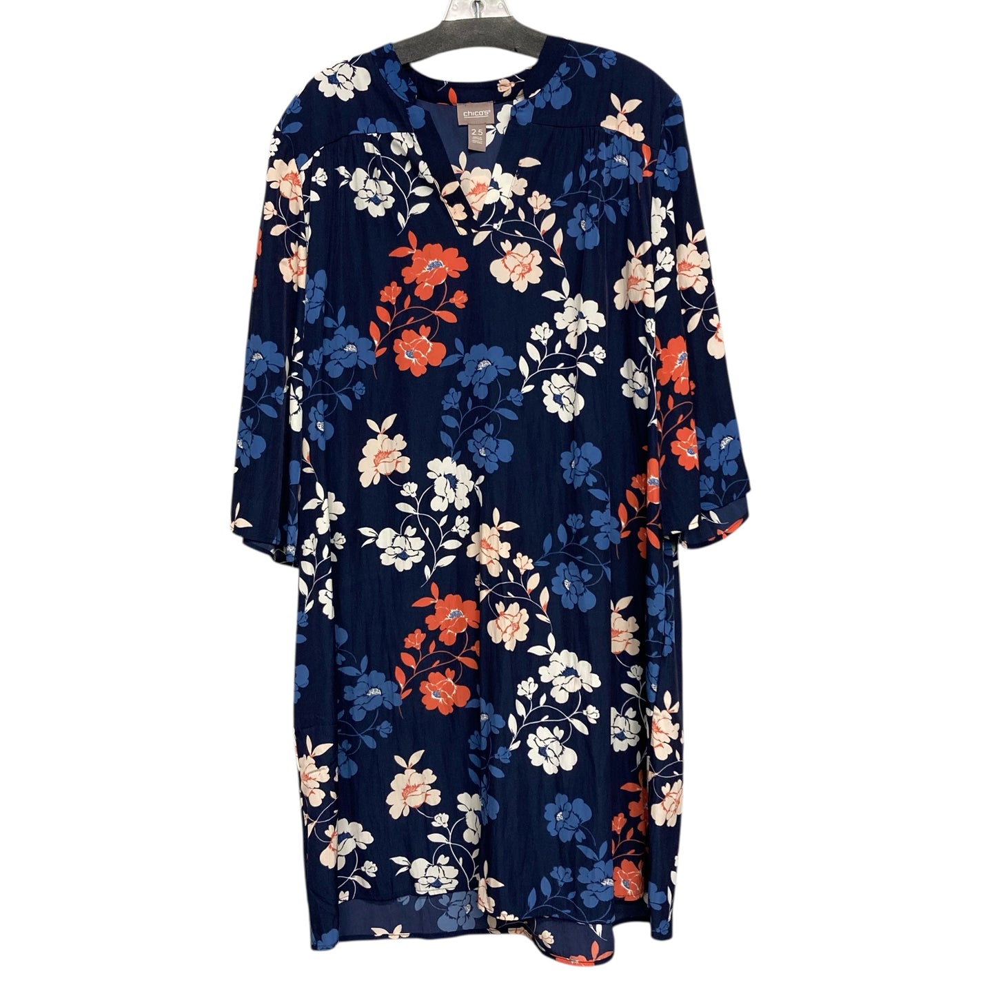 Dress Casual Midi By Chicos In Blue & White, Size:L