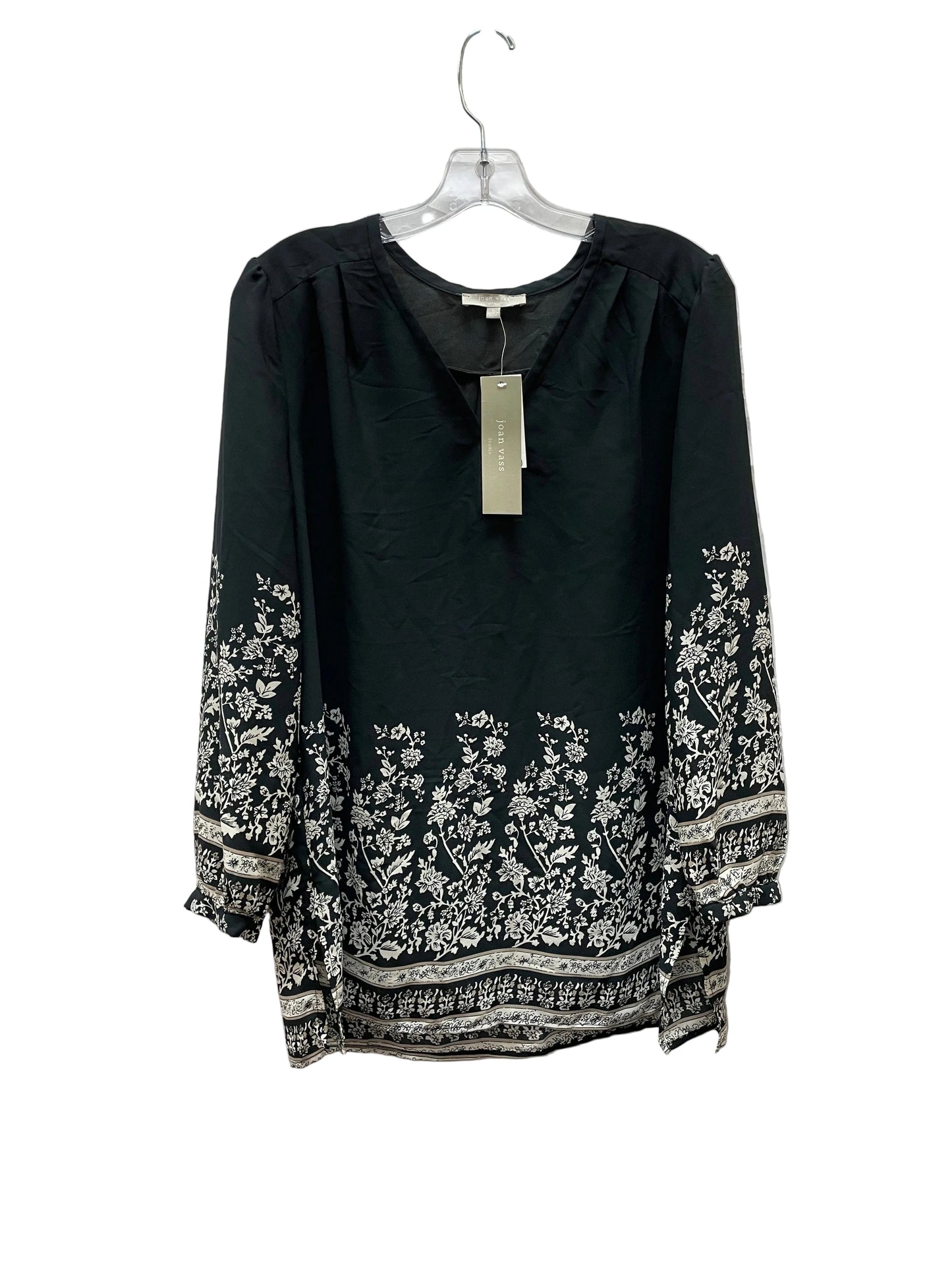 Blouse 3/4 Sleeve By Joan Vass In Black & Cream, Size:L