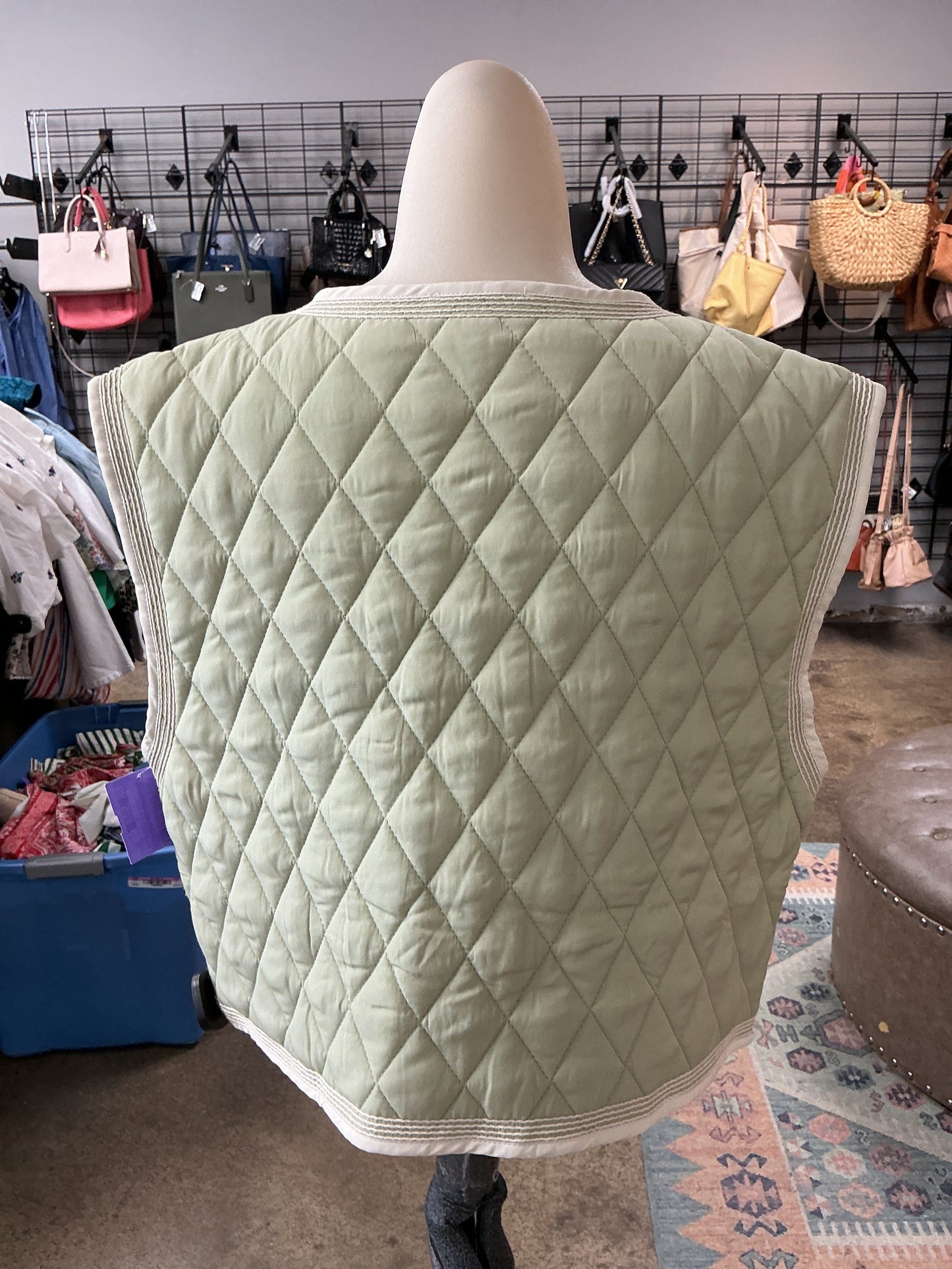 Vest Puffer & Quilted By Mable In Cream & Green, Size:M