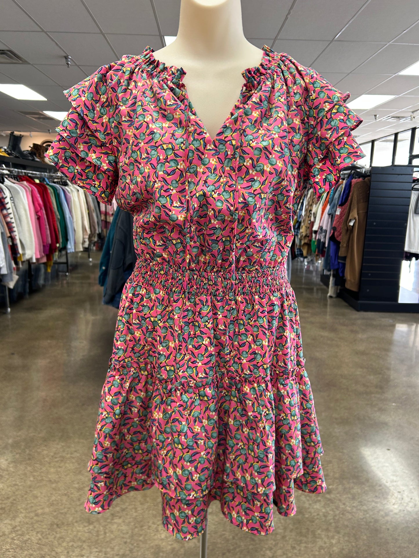 Dress Casual Short By Joy Joy In Green & Pink, Size:S