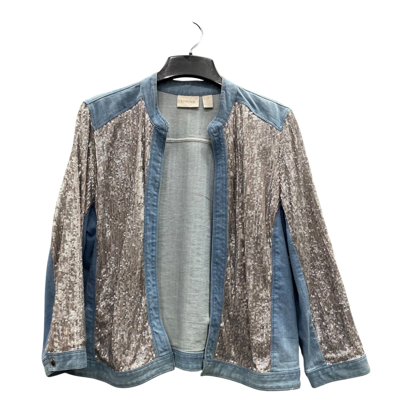 Jacket Denim By Chicos In Blue & Silver, Size:L
