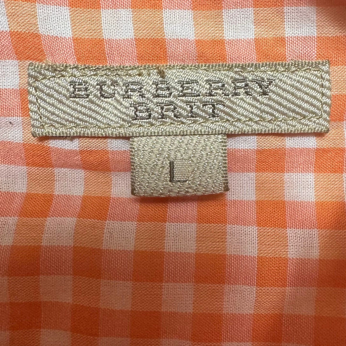 Button Down Shirt Luxury Designer By Burberry Brit In Gingham Pattern, Size: L