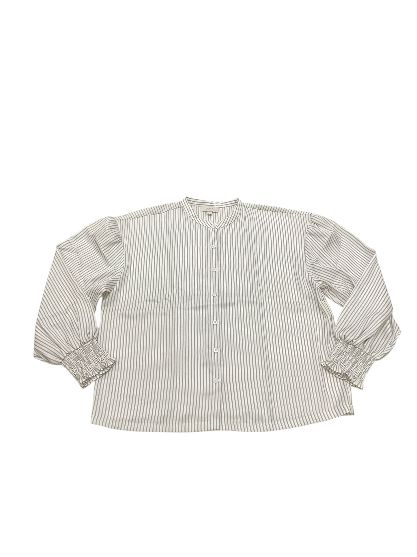 Blouse Ls By Loft In Grey & White, Size:M
