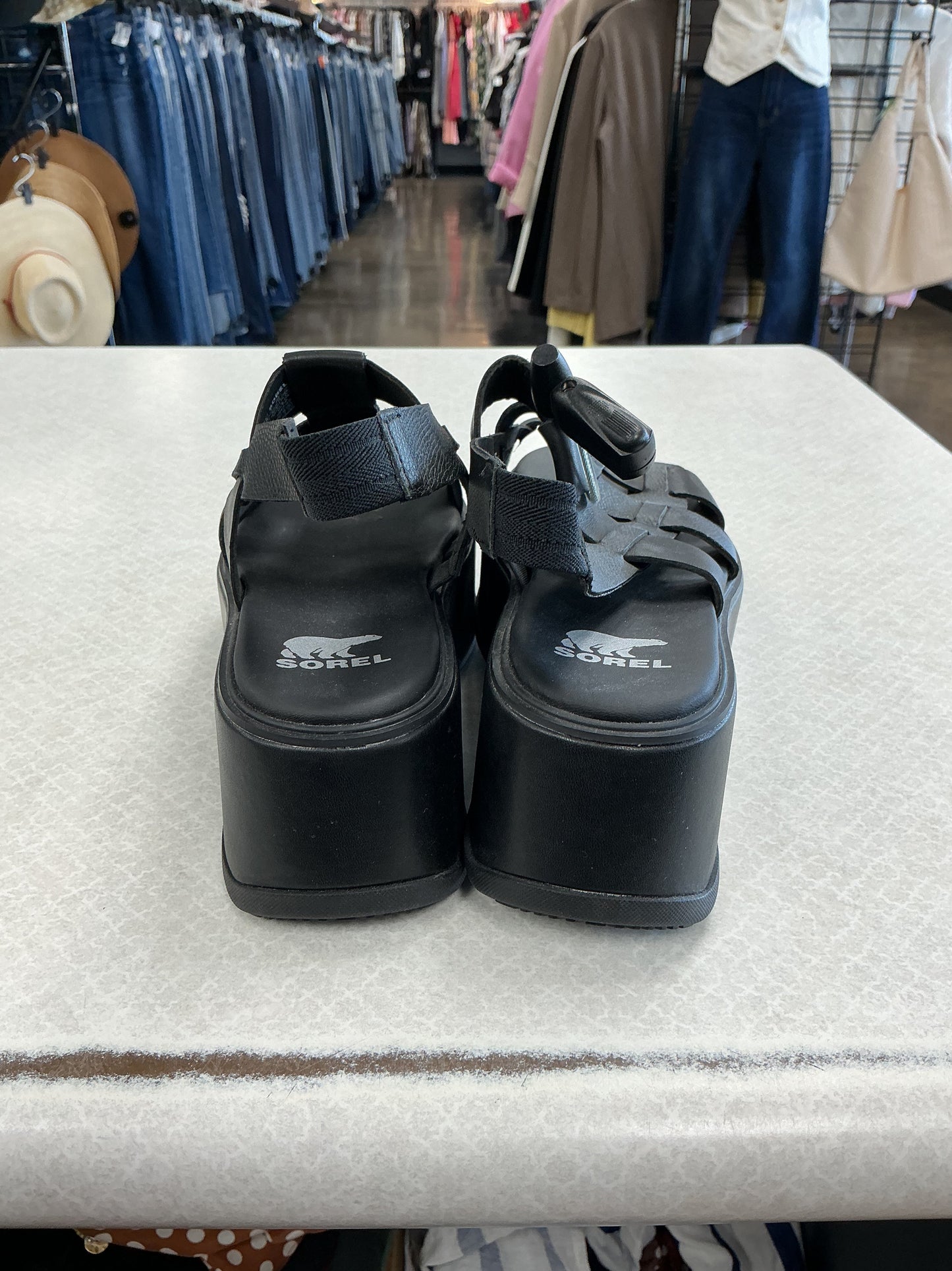 Sandals Heels Platform By Sorel In Black, Size:6.5
