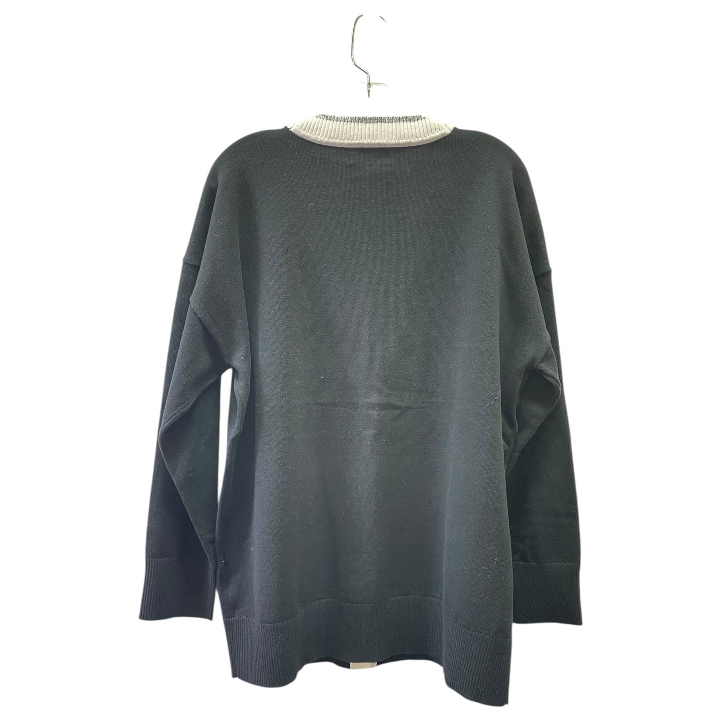 Sweater Cardigan Designer By Karl Lagerfeld In Black & White, Size:L