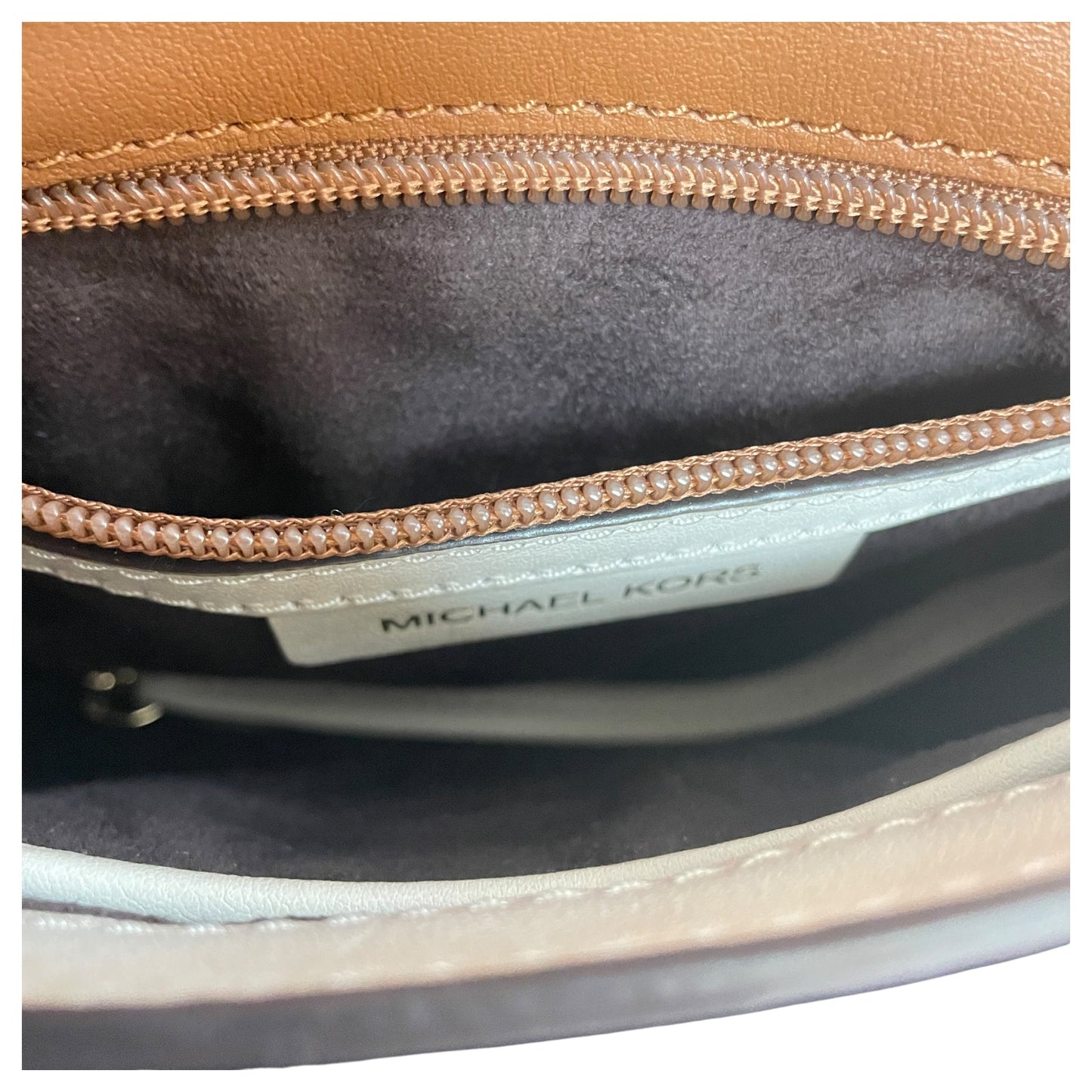 Crossbody Designer By Michael Kors In Brown & Cream, Size:Medium