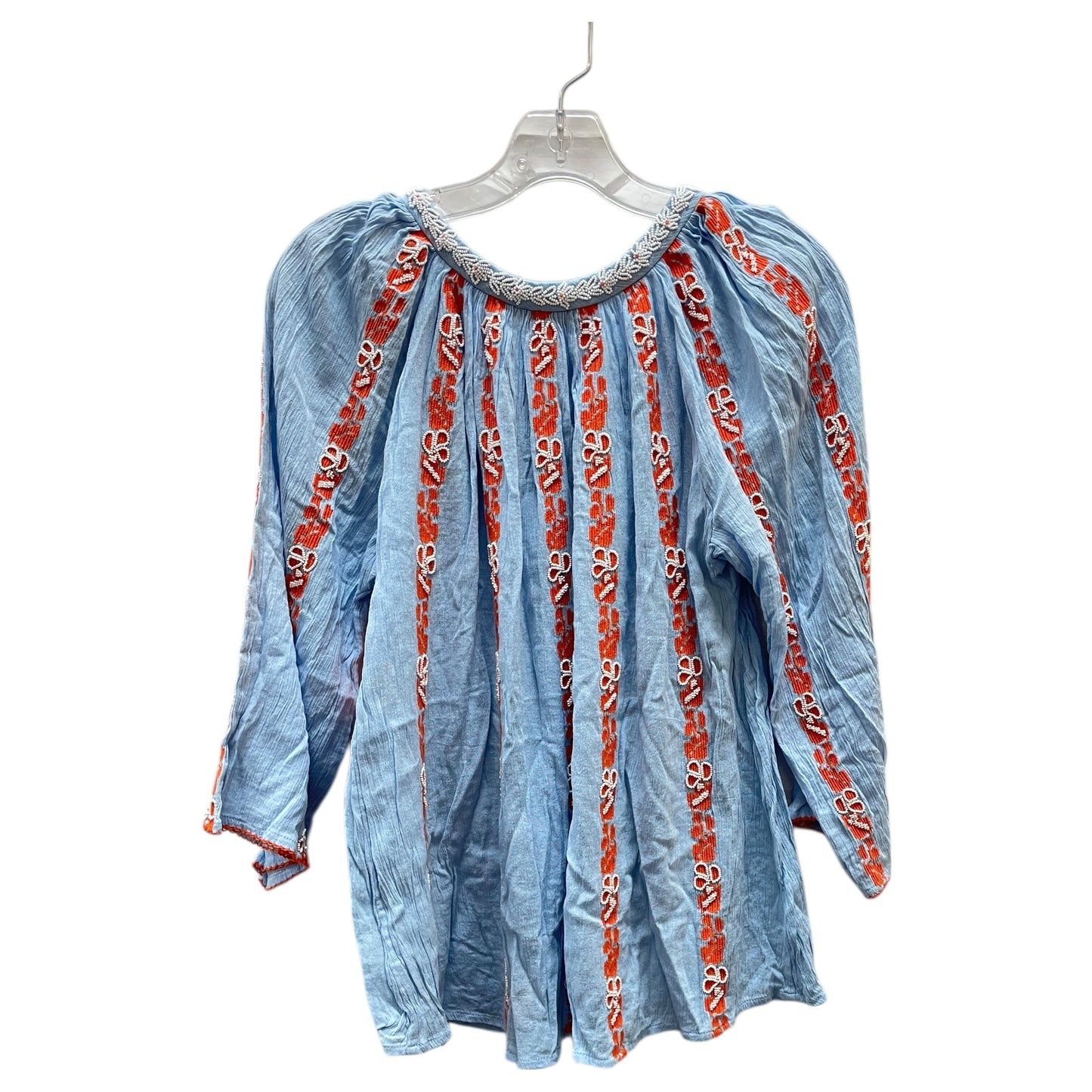 Top 3/4 Sleeve Designer By Tory Burch In Blue & Orange, Size:4