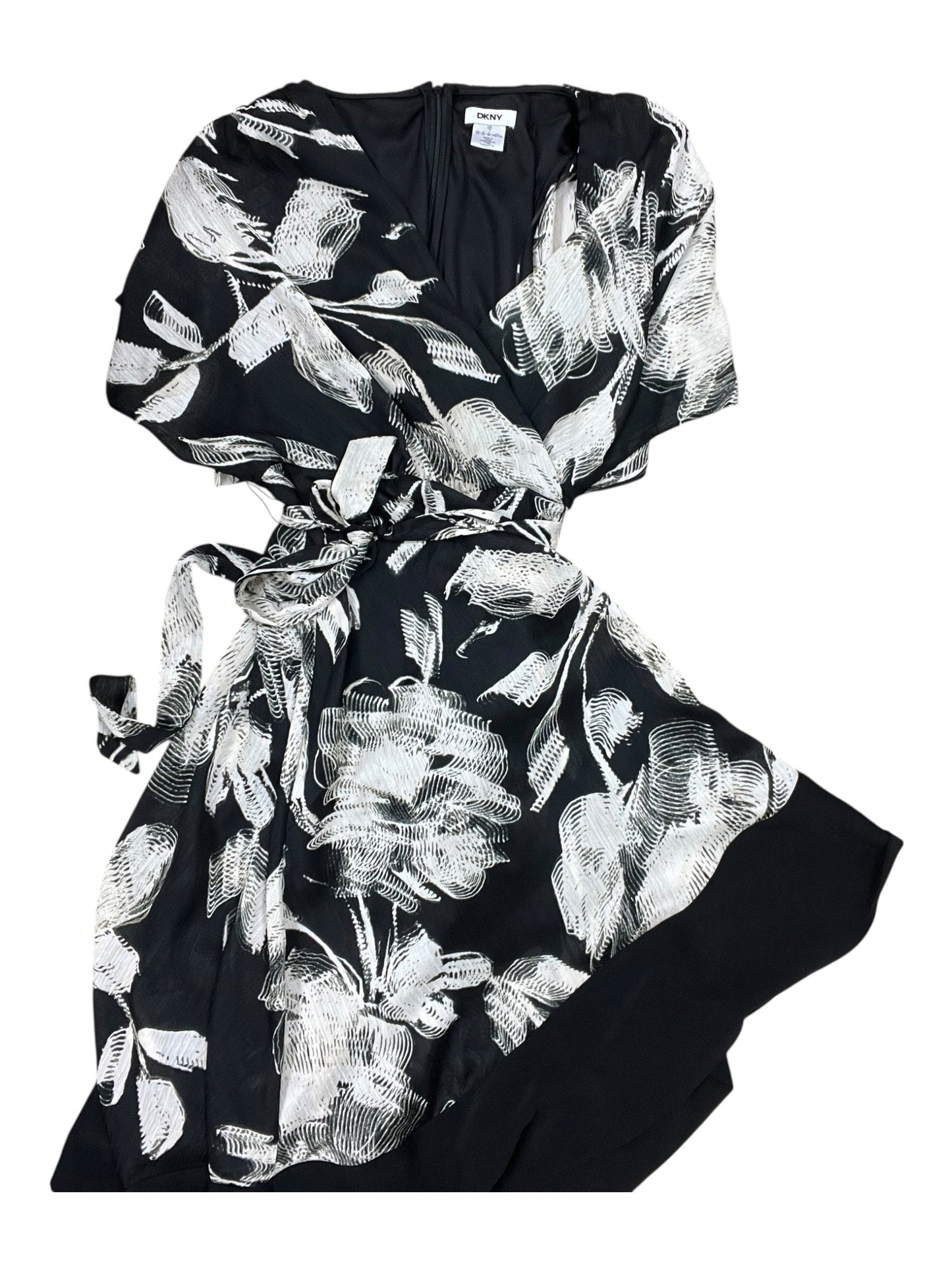 Dress Casual Midi By Dkny In Black & Cream, Size:L