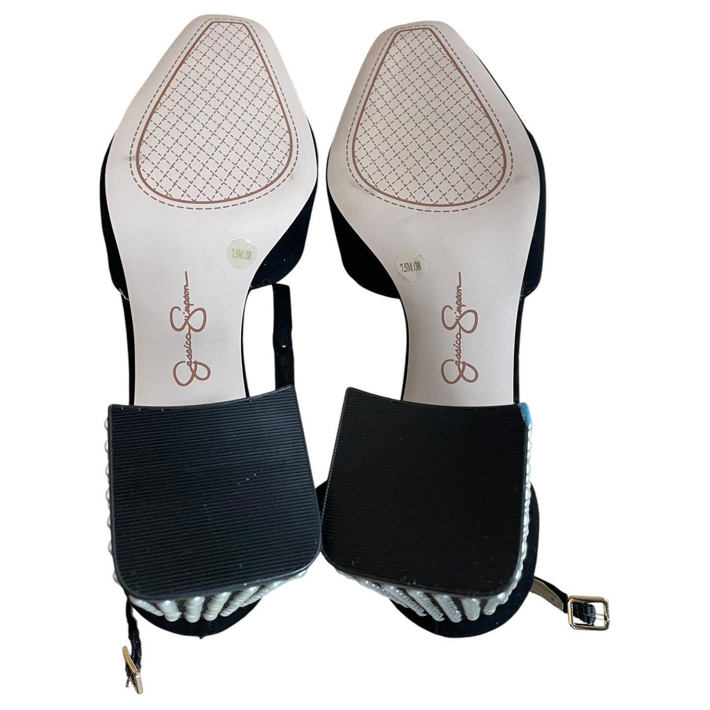 Shoes Heels Block By Jessica Simpson In Black & Silver, Size:7.5