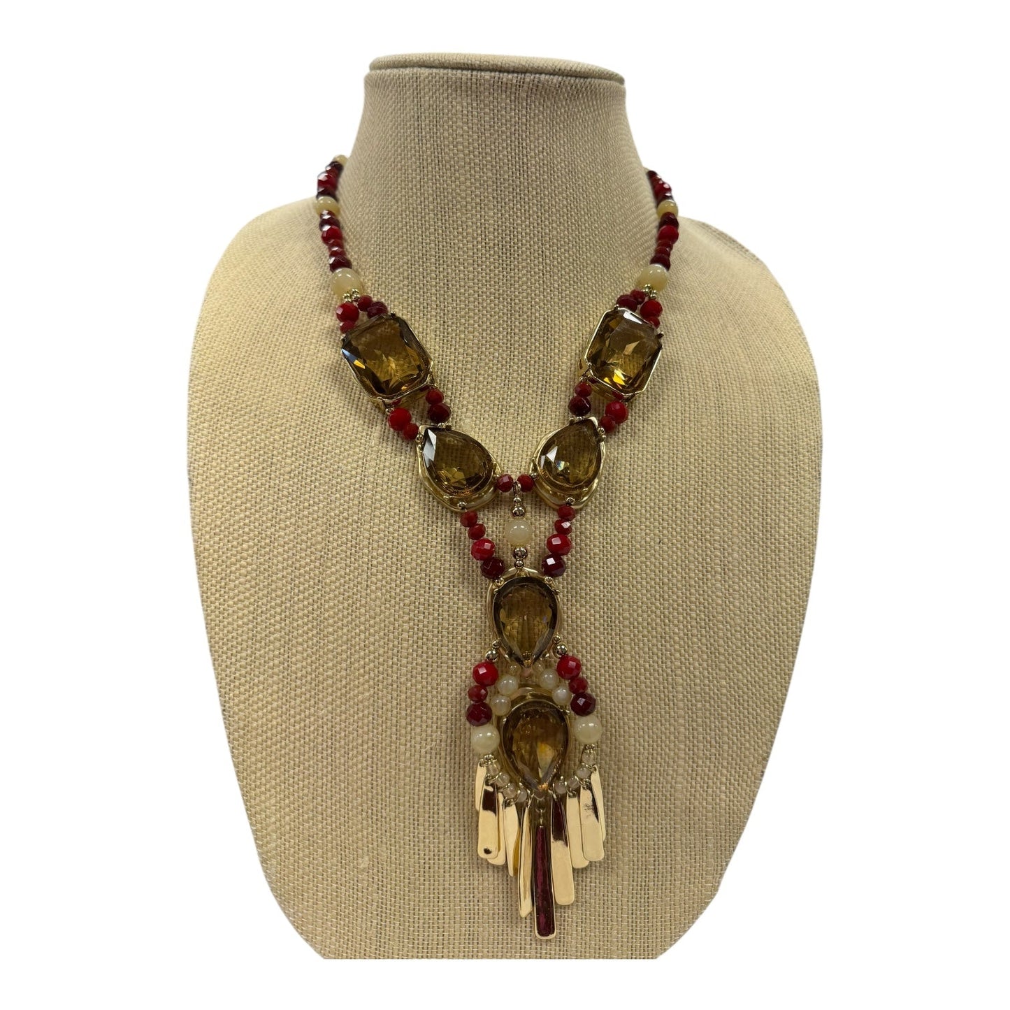 Necklace Statement By Chicos In Gold & Red
