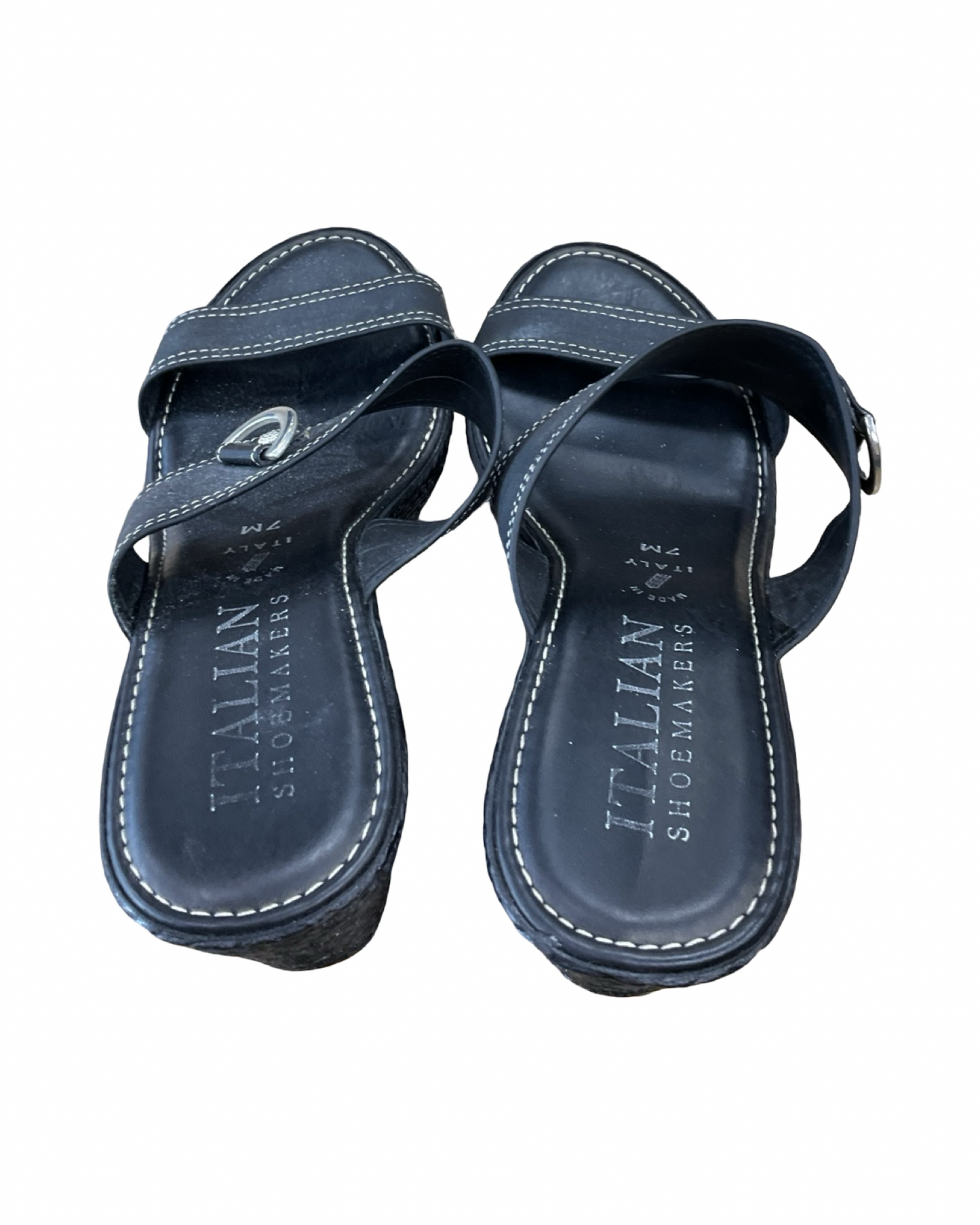 Sandals Heels Wedge By Italian Shoemakers In Black, Size:7