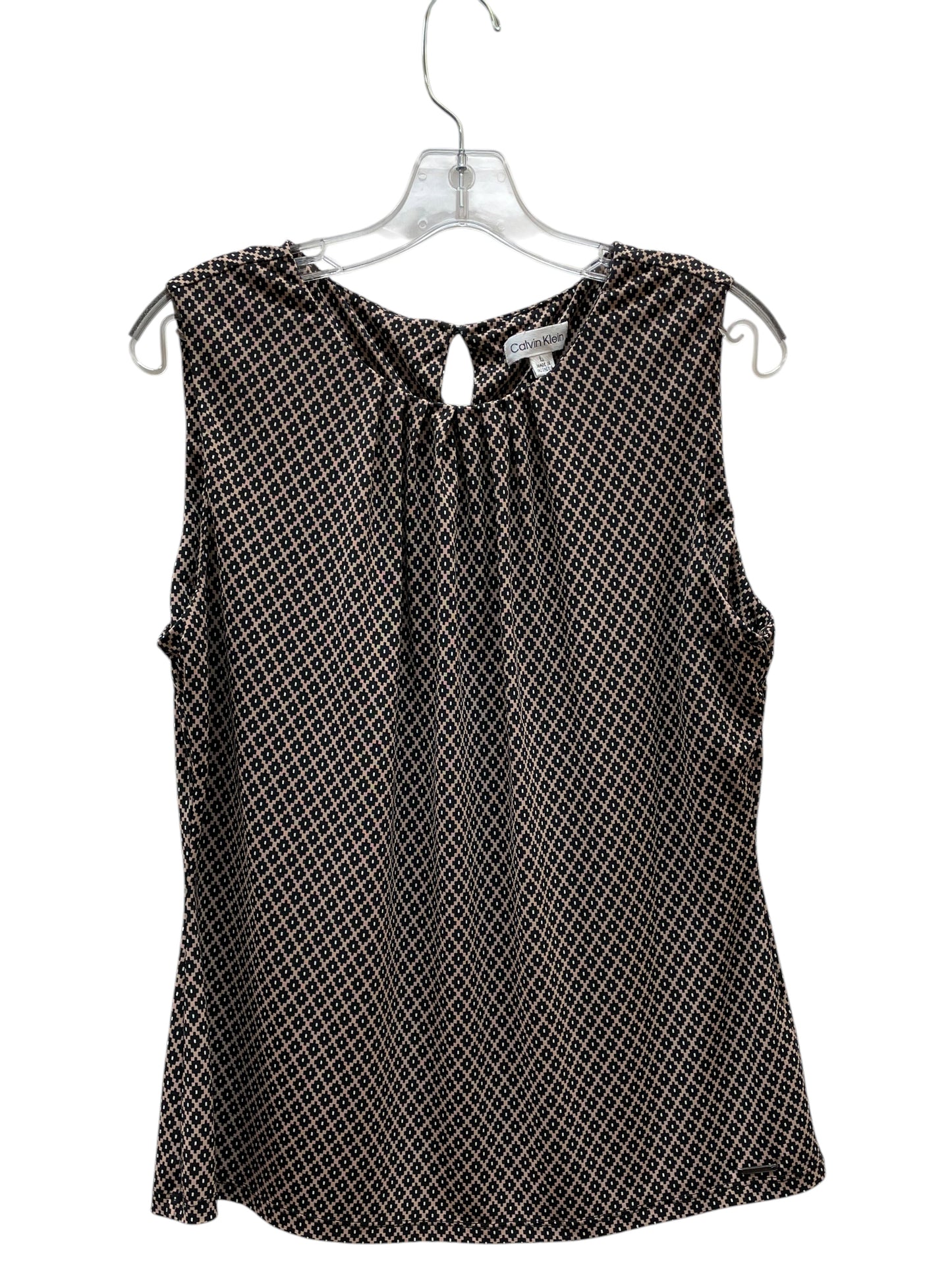 Blouse Sleeveless By Calvin Klein In Black & Brown, Size:L