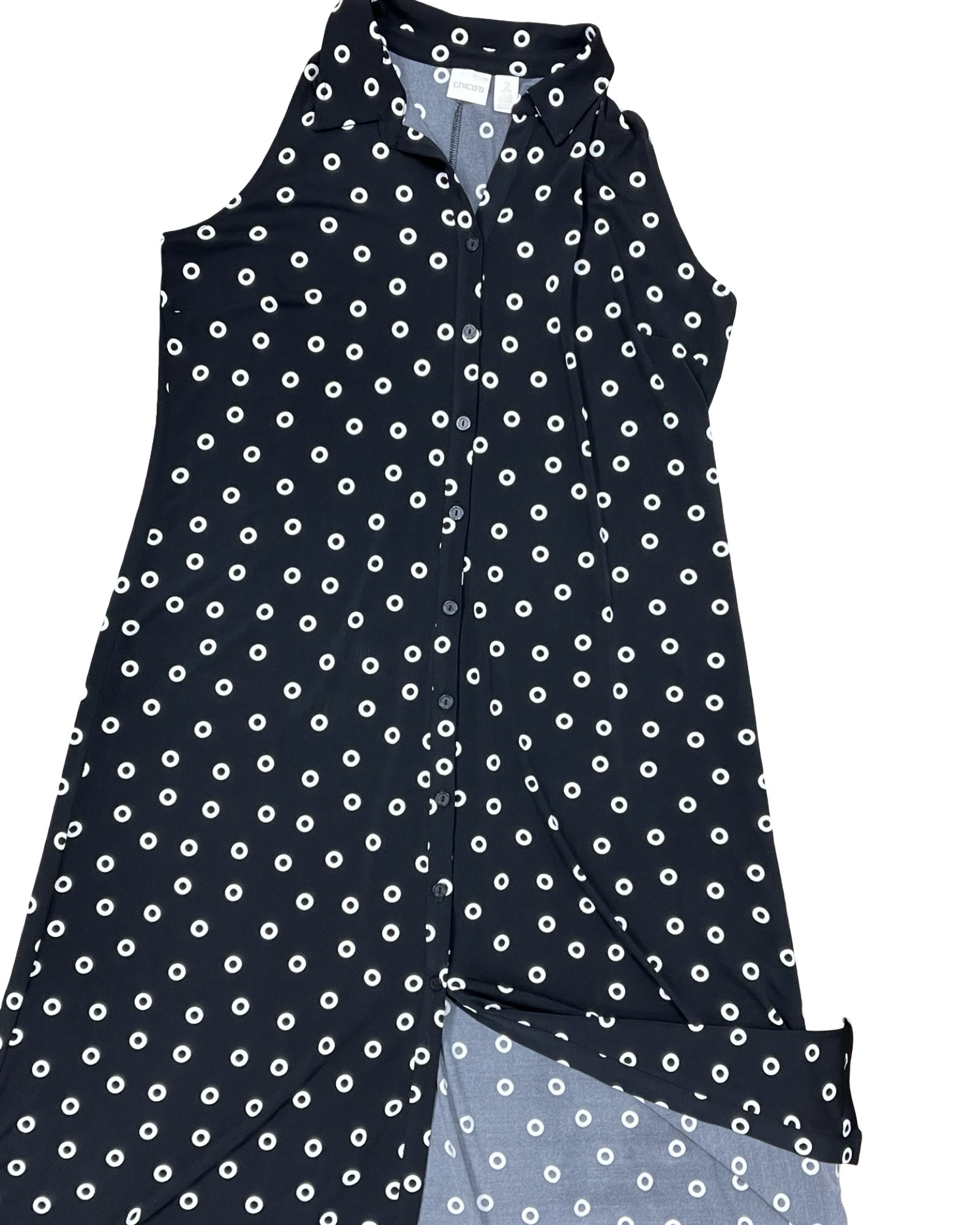 chico's black and white maxi dress Women's Poplin Cotton Palm Off-Shoulder Dress in Black size 8/10