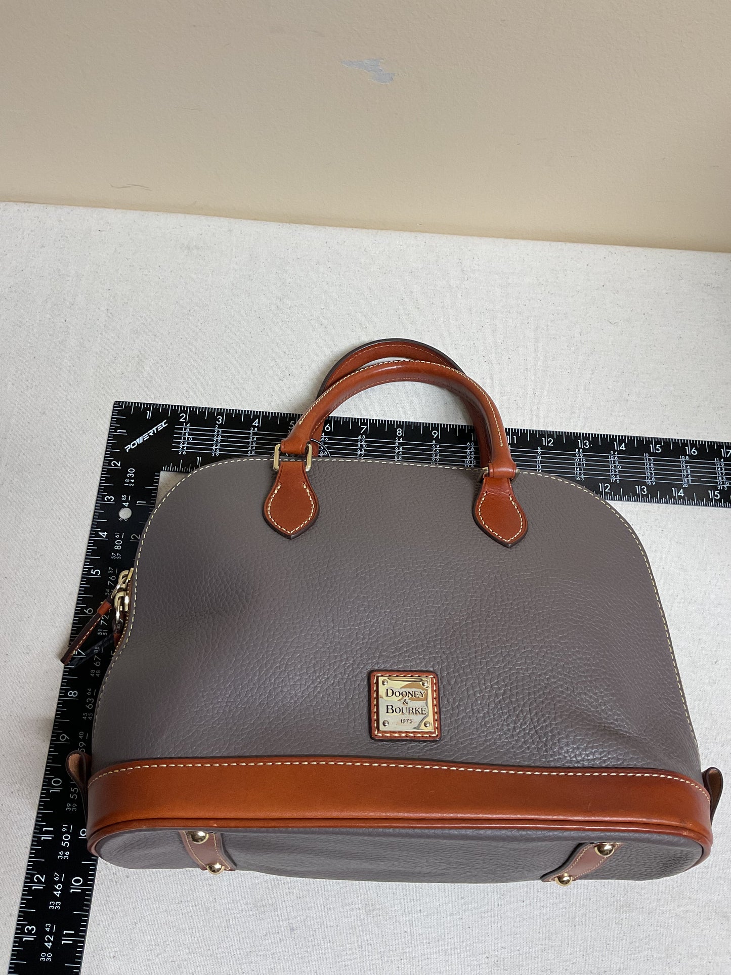 Handbag Designer By Dooney And Bourke In Grey & Tan, Size:Medium