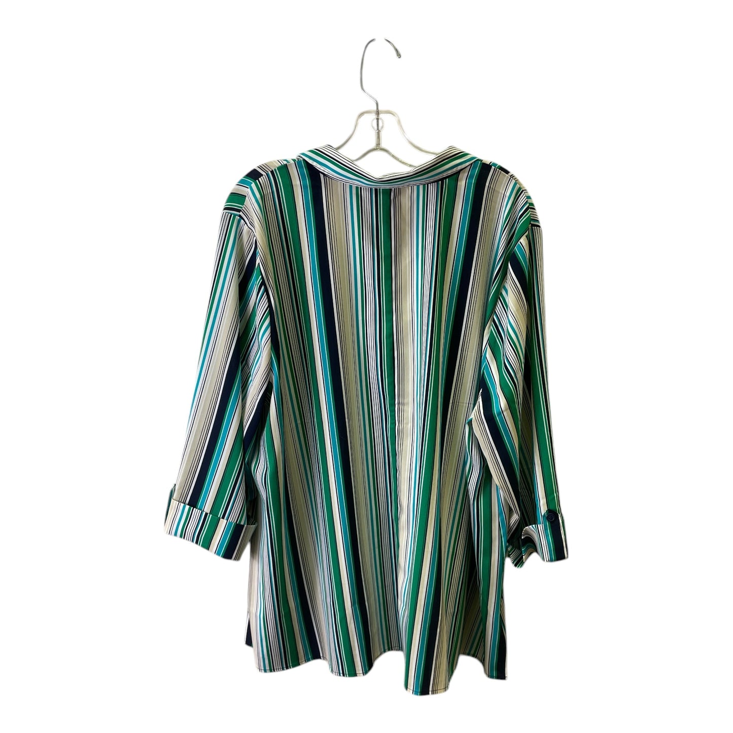 Top 3/4 Sleeve By Catherines In Green & White, Size:2X