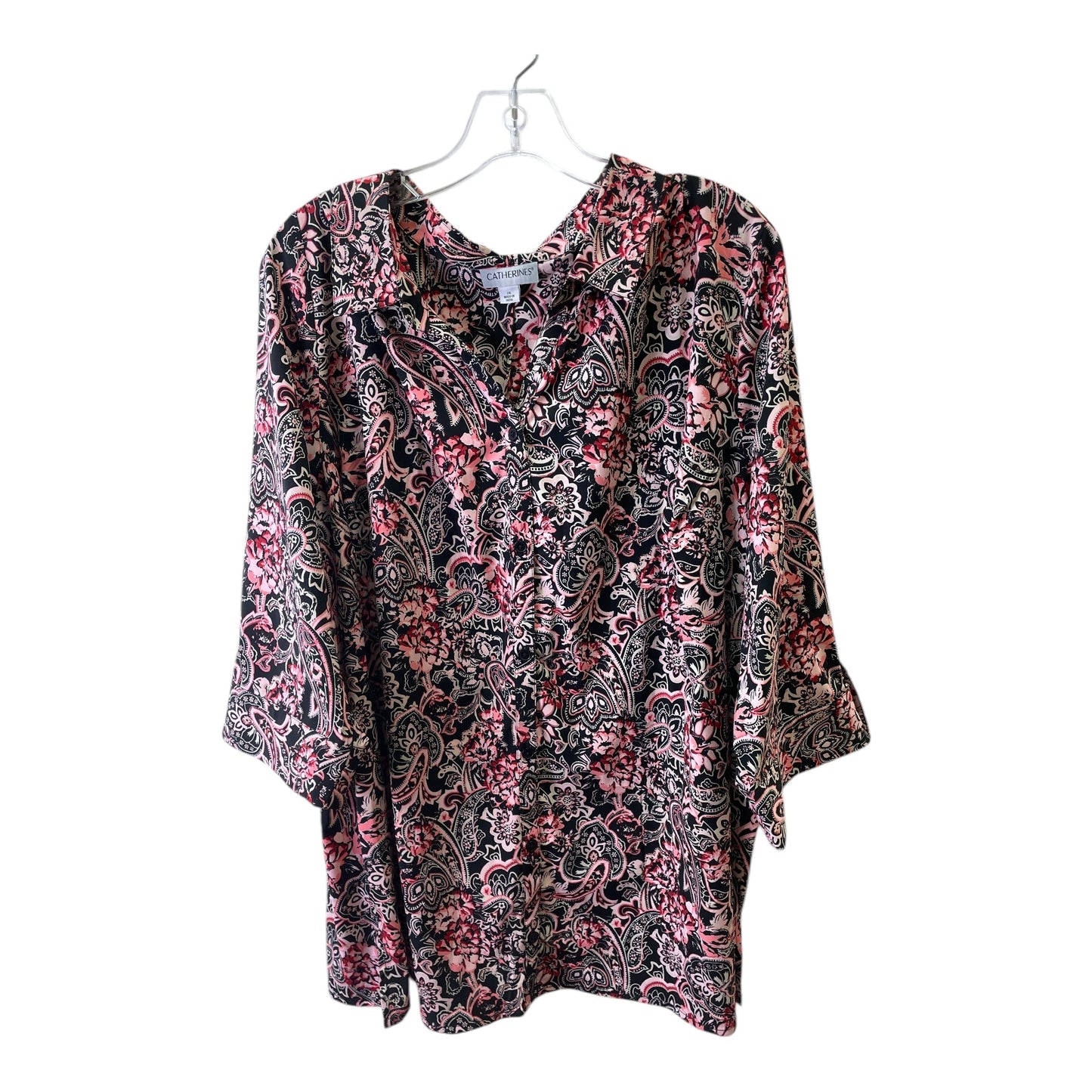 Top 3/4 Sleeve By Catherines In Black & Red, Size:2X