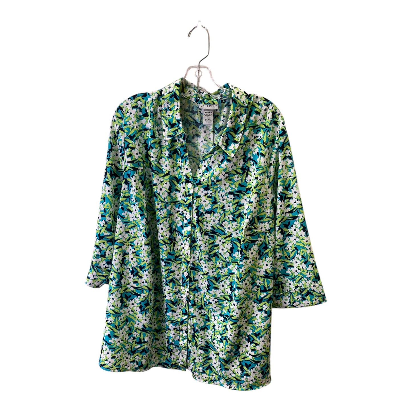 Top 3/4 Sleeve By Catherines In Green & White, Size:2X