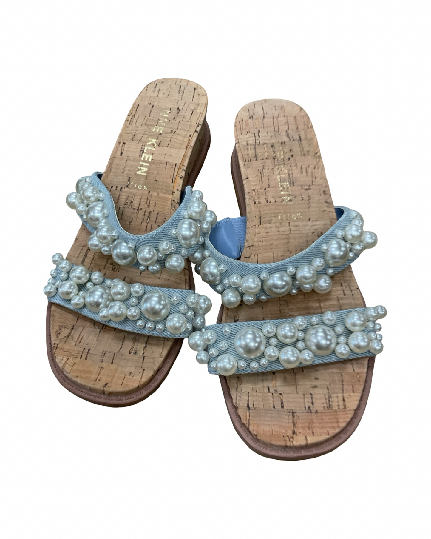Sandals Heels Wedge By Anne Klein In Blue & Tan, Size:6.5