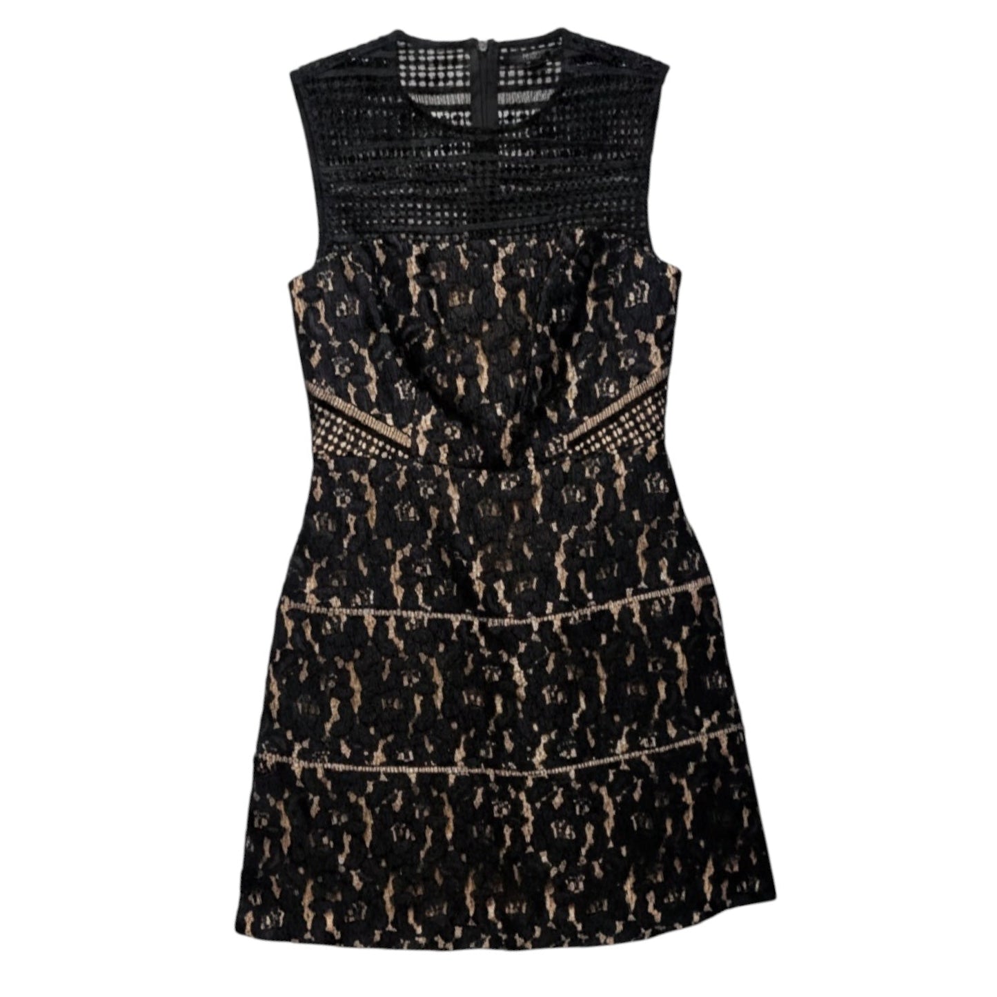 Illusion Mesh Lace Fit and Flare Cocktail Dress By Aidan Mattox In Black & Cream, Size: 2