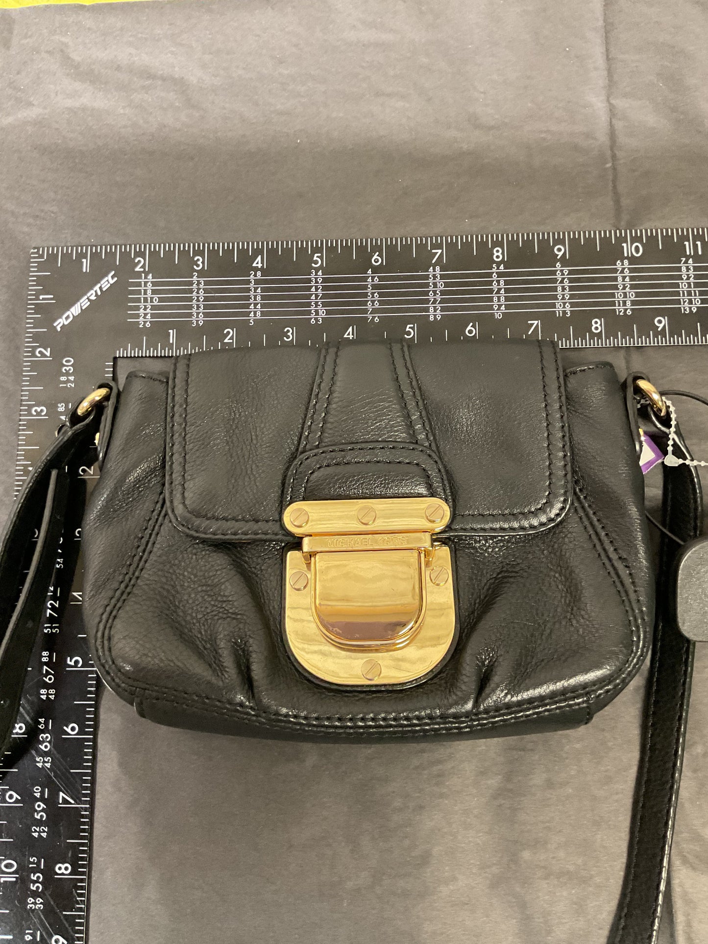 Crossbody Designer By Michael Kors In Black & Gold, Size:Small