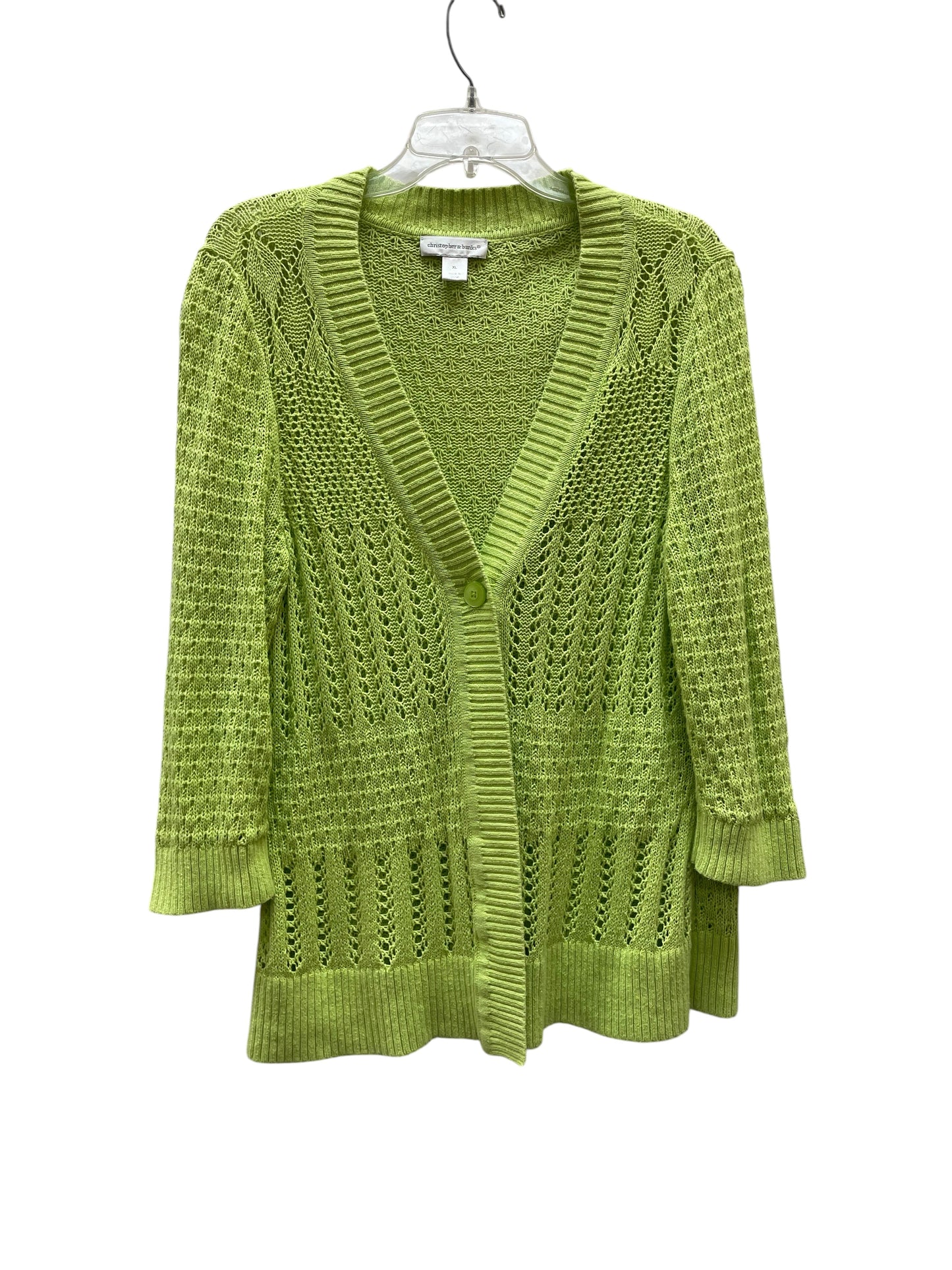 Cardigan By Christopher And Banks In Green, Size:Xl