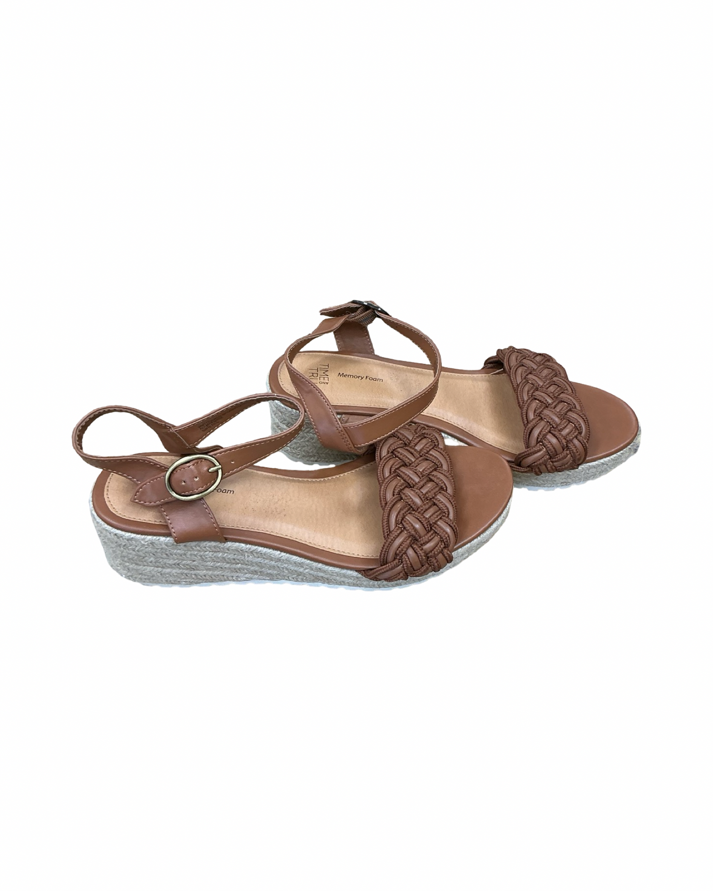 Sandals Heels Wedge By Time And Tru In Brown, Size:9