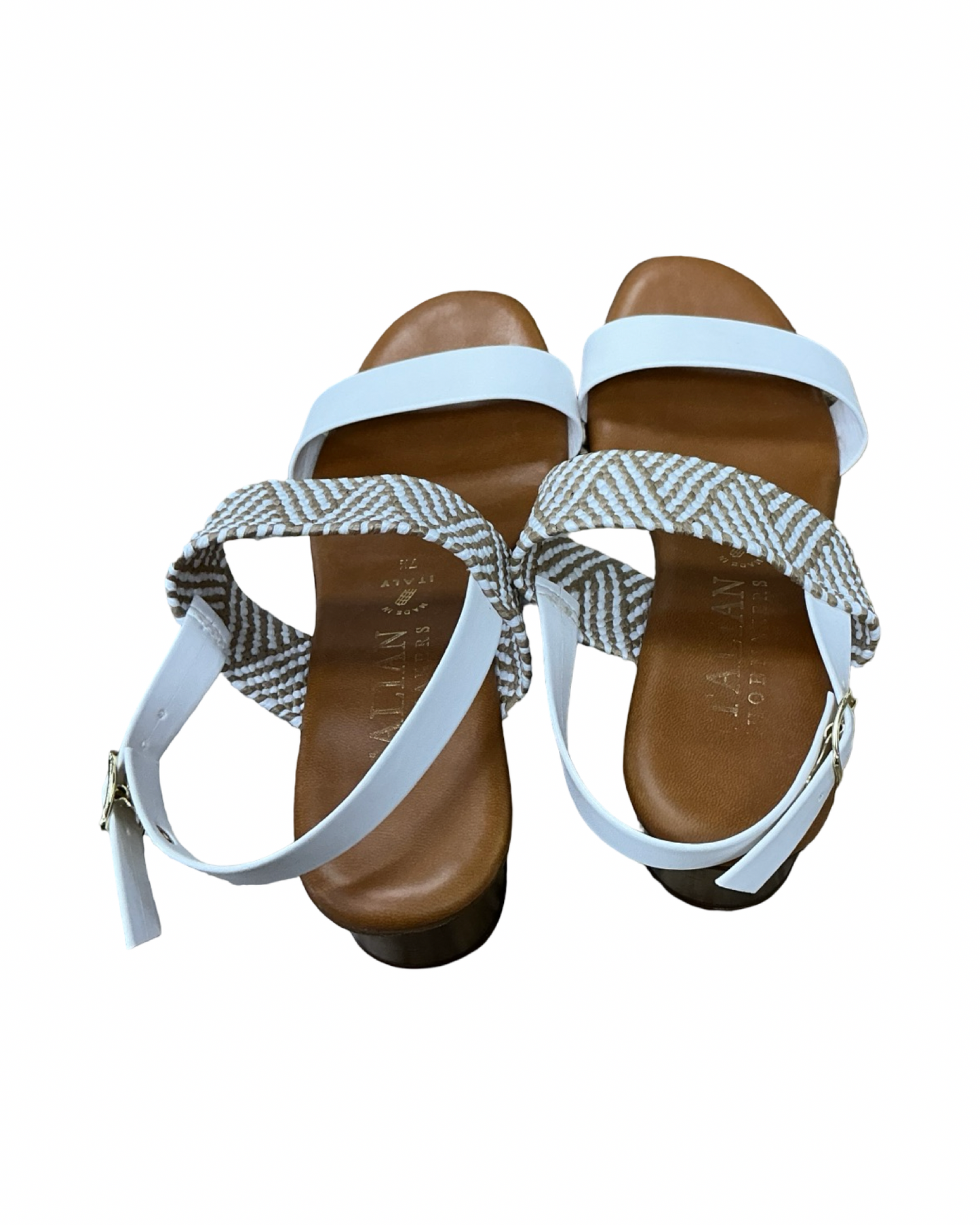 Sandals Heels Block By Italian Shoemakers In White, Size:7.5