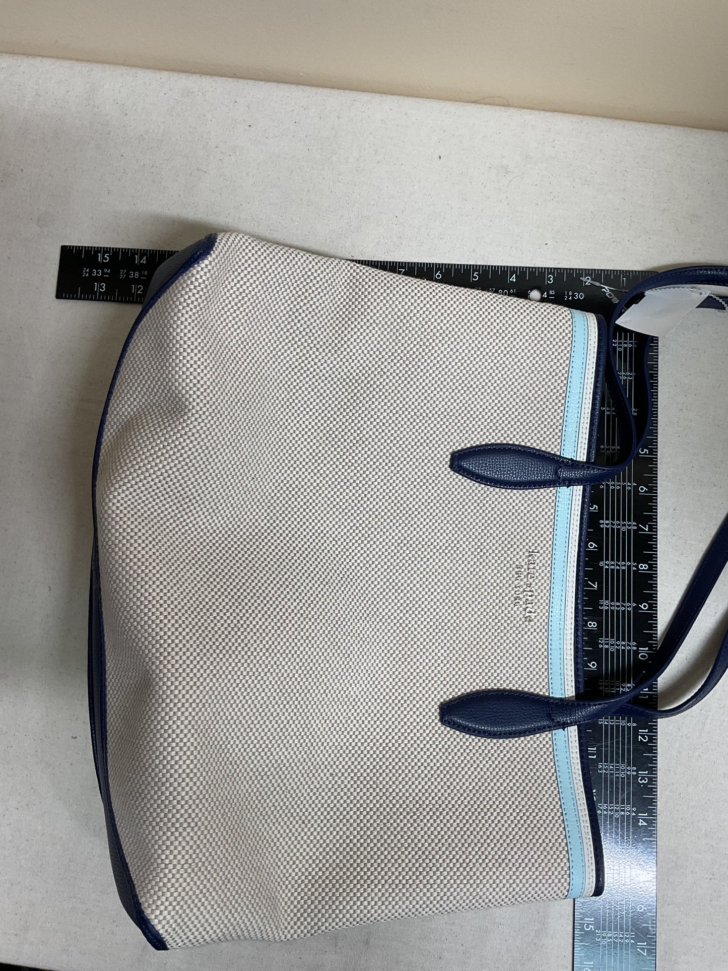 Handbag Designer By Kate Spade In Blue & Cream, Size:Large