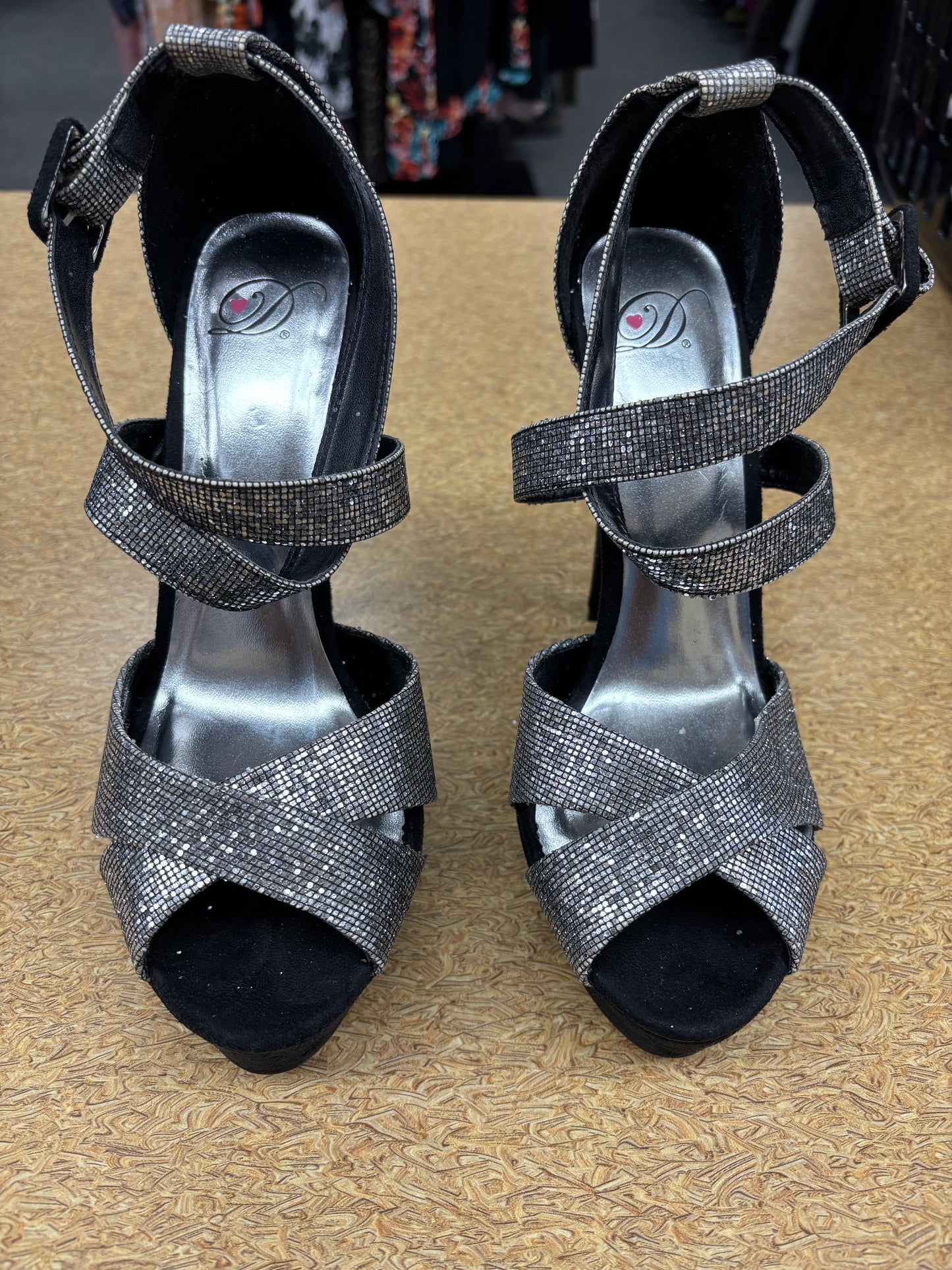Shoes Heels Stiletto By Cme In Black & Silver, Size:8.5