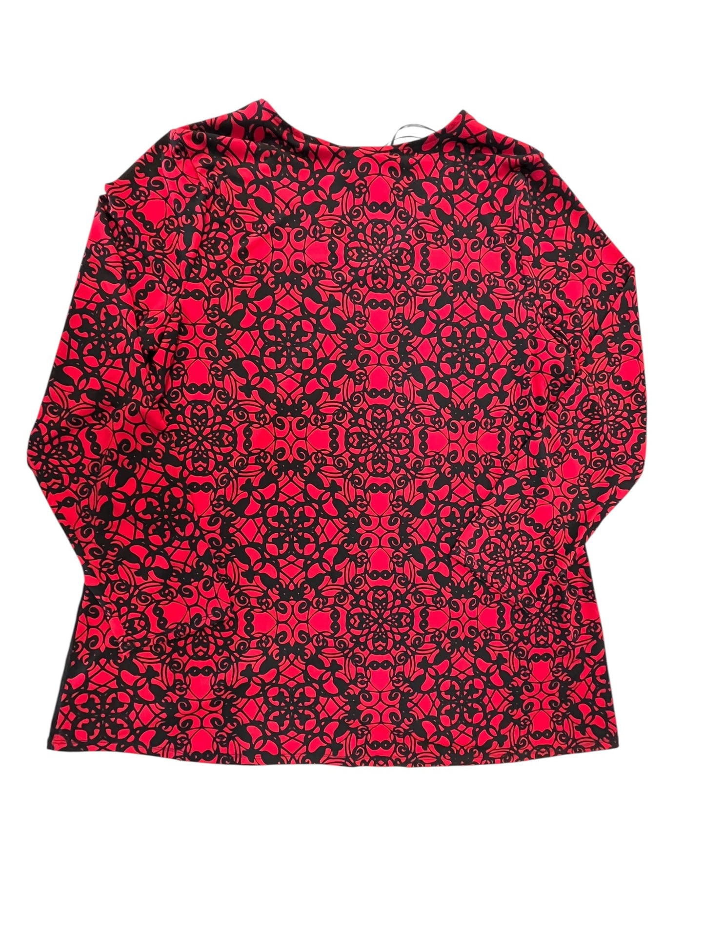 Blouse 3/4 Sleeve By Dana Buchman In Black & Red, Size:Xxl