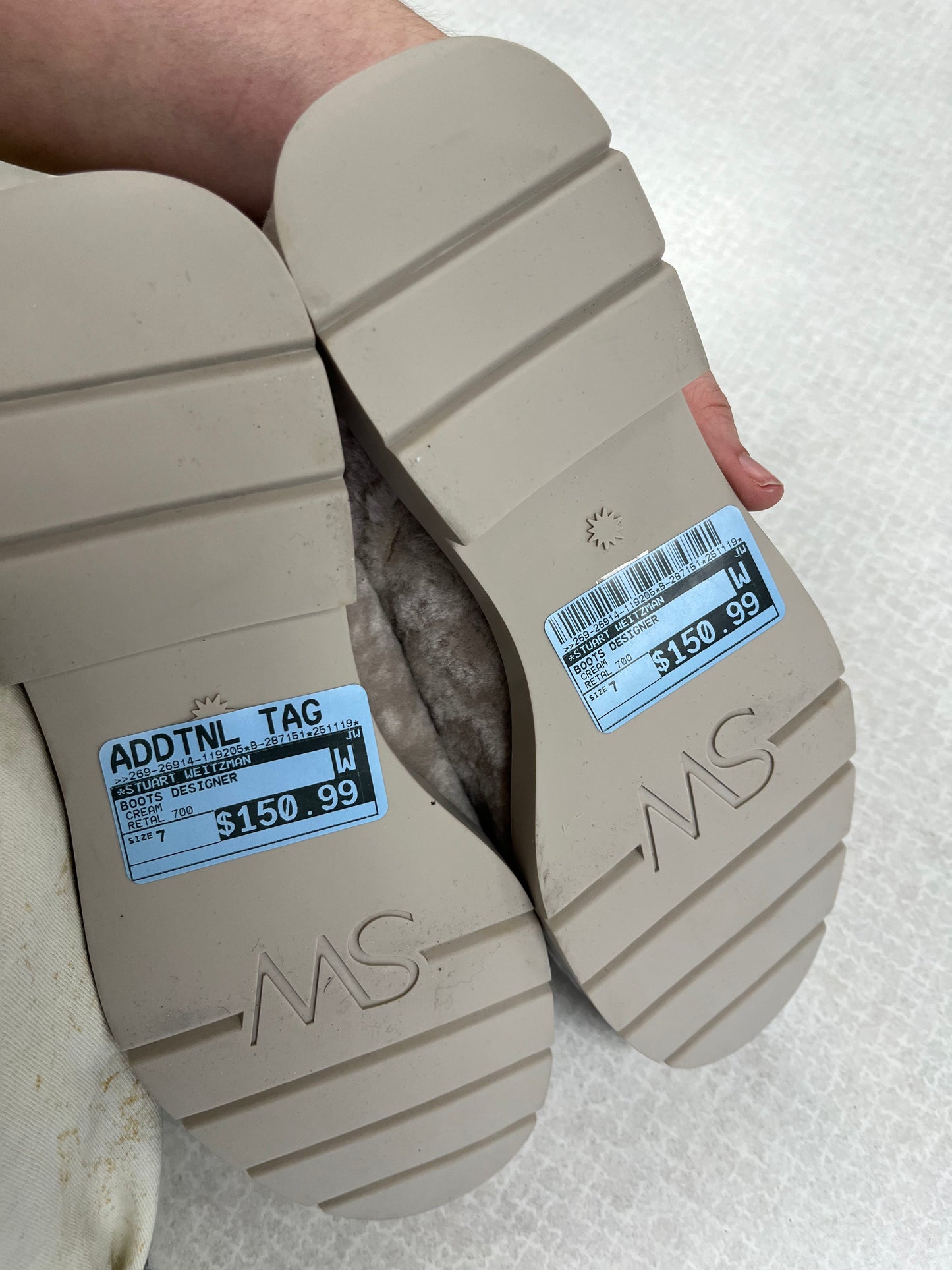 Boots Designer By Stuart Weitzman In Cream, Size:7