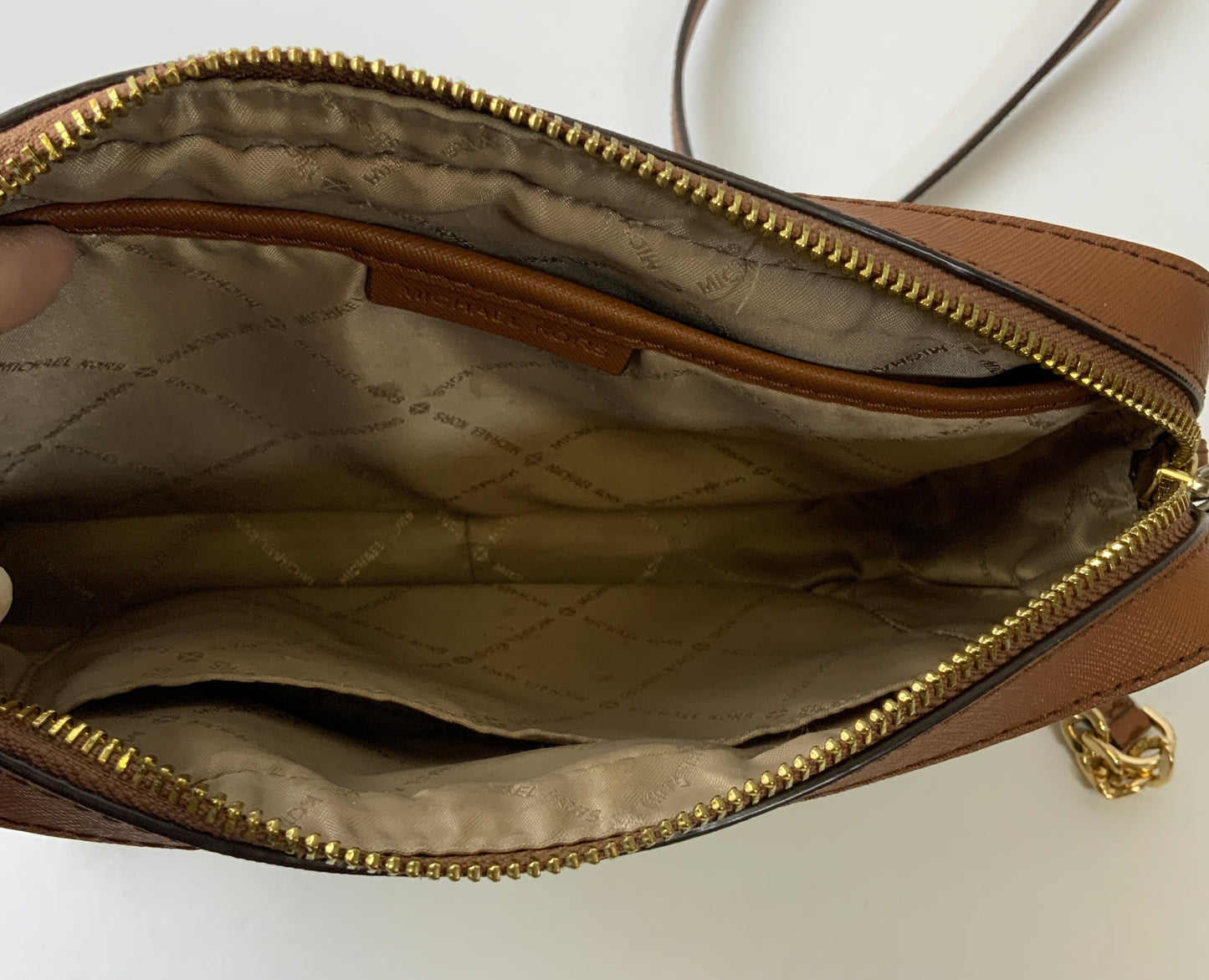 Crossbody Designer By Michael Kors In Brown & Cream, Size:Medium