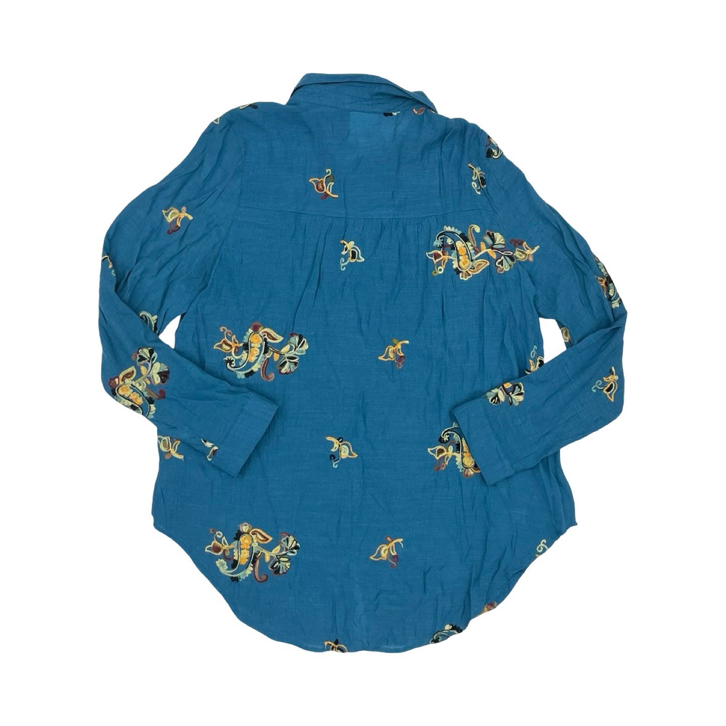 Blouse Ls By Figuero & Flower In Teal, Size:Xl