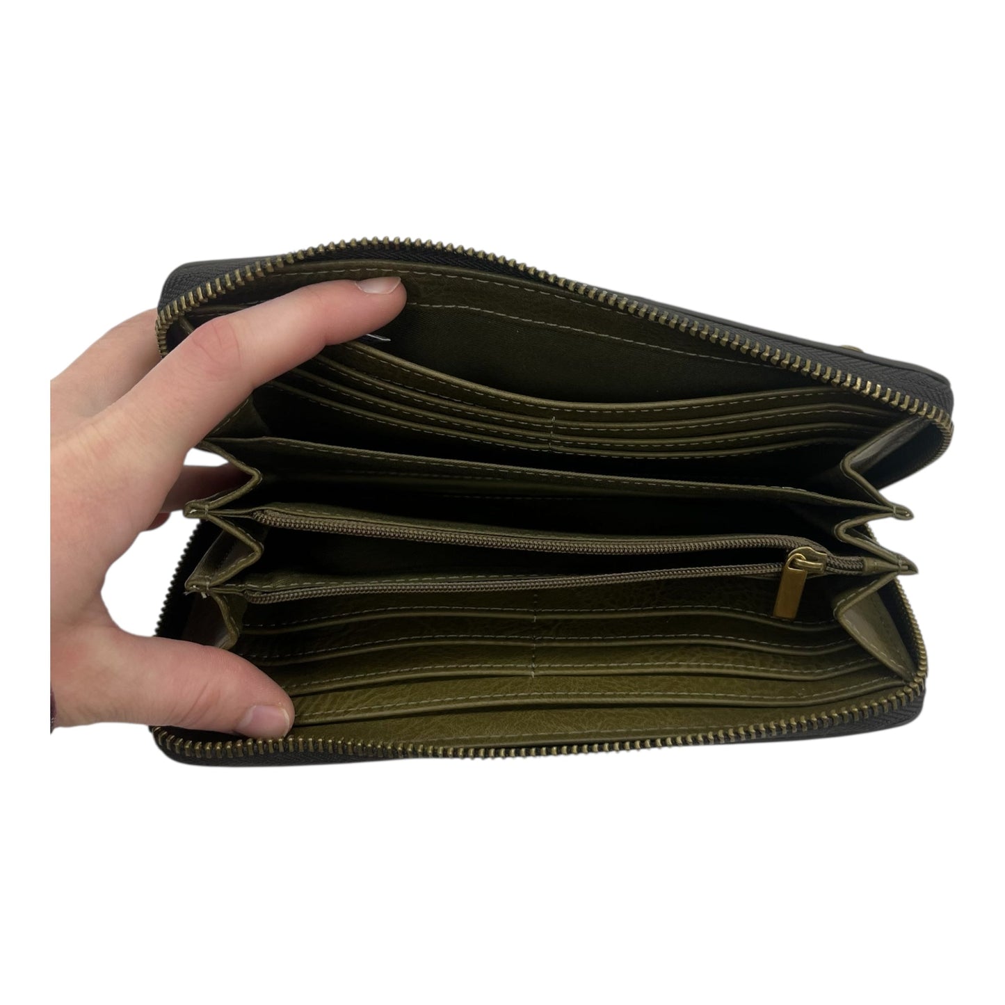 Wallet Leather By Fossil In Green, Size:Large