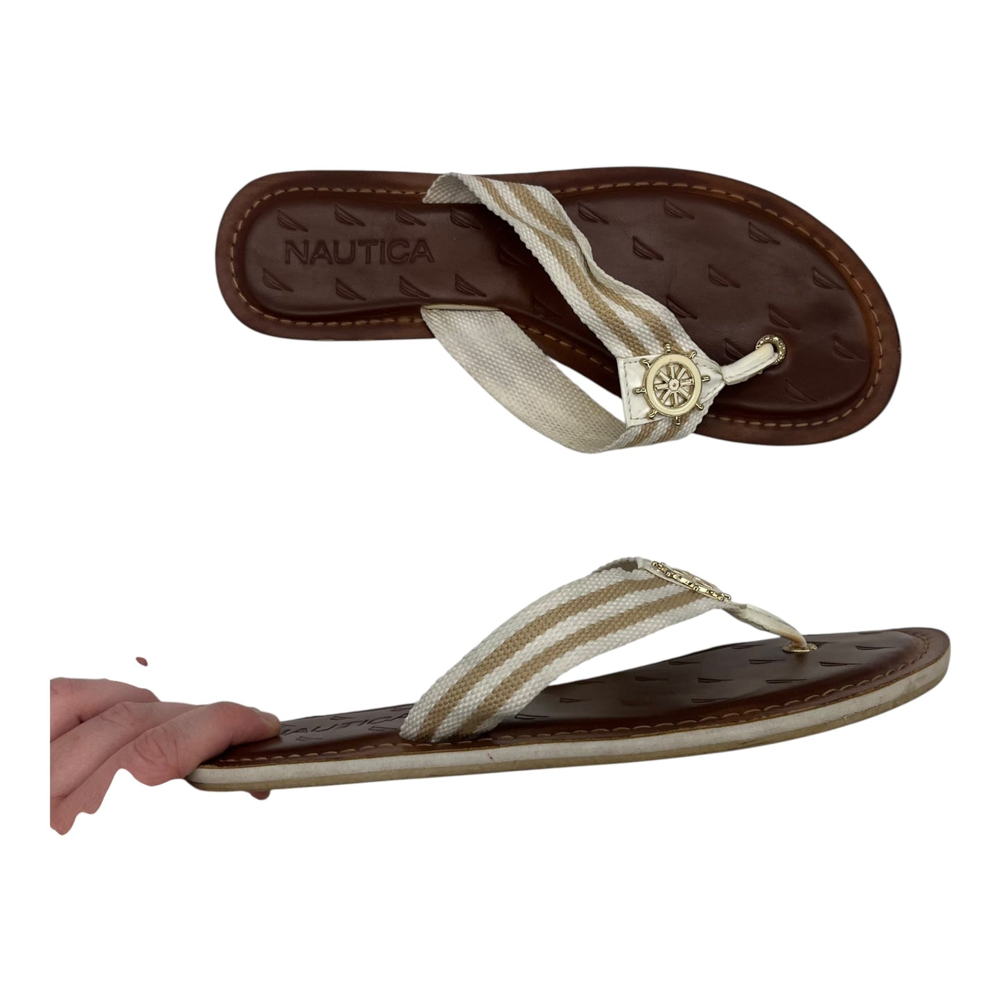 Sandals Flip Flops By Nautica In White, Size:7