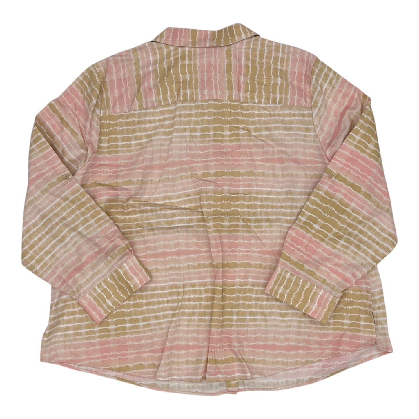 Blouse Ls By Foxcroft In Pink & Tan, Size:3X