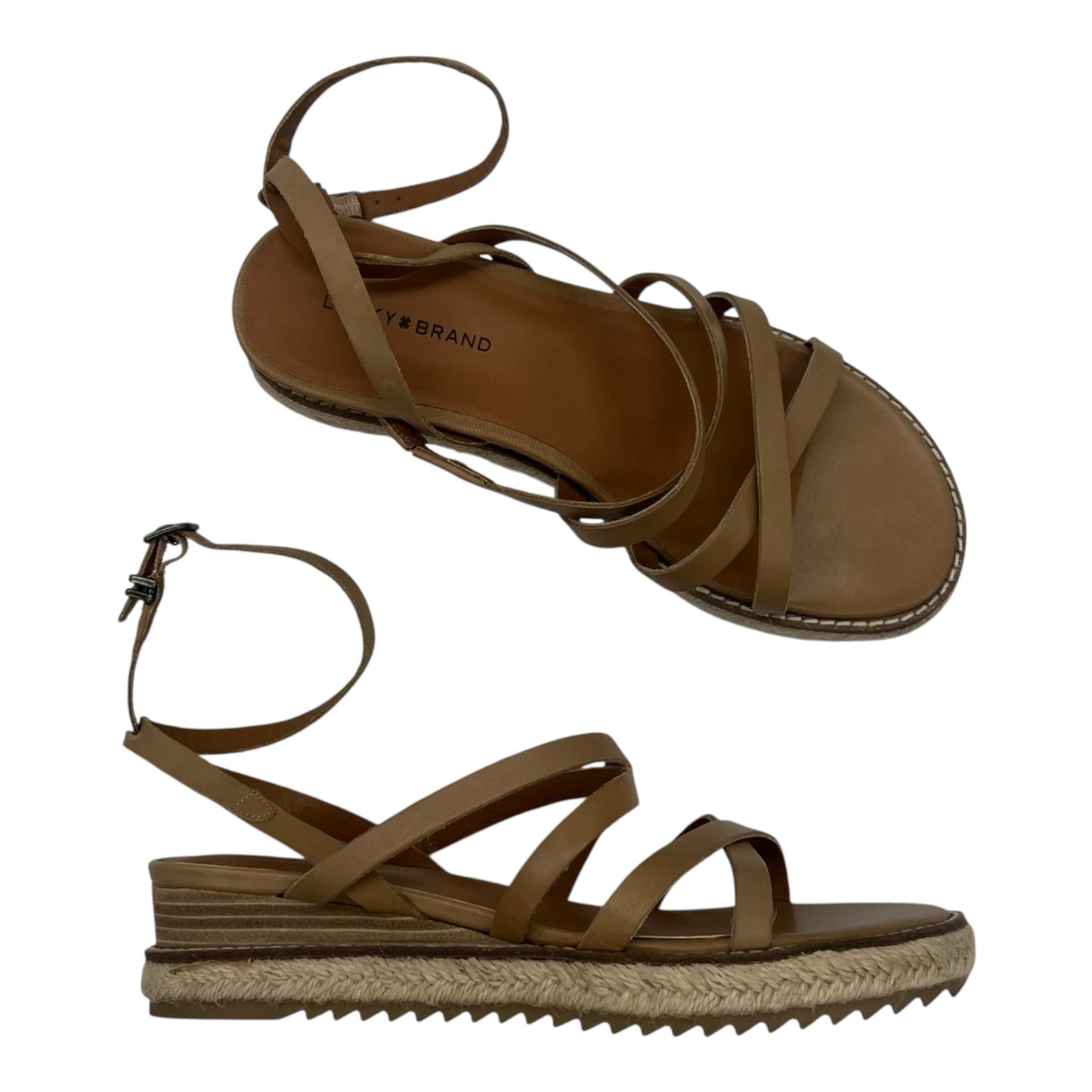 Sandals Heels Wedge By Lucky Brand In Tan, Size:7