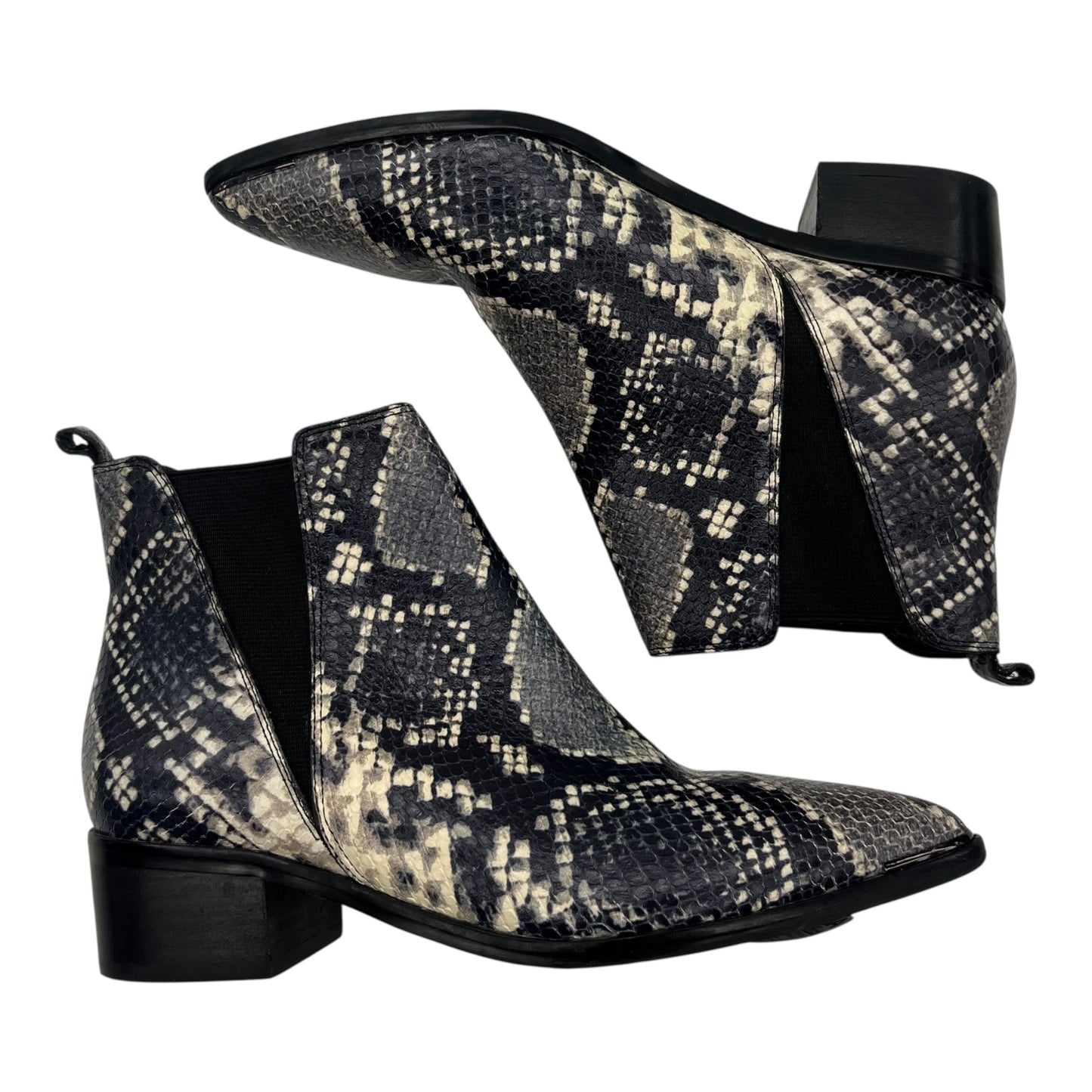 BOOTS ANKLE HEELS by MARC FISHER In SNAKESKIN PRINT, Size: 6