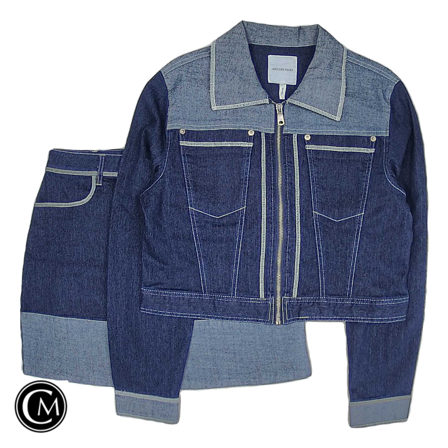 Skirt Set 2pc By Avec Les Filles In Blue Denim, Size: S