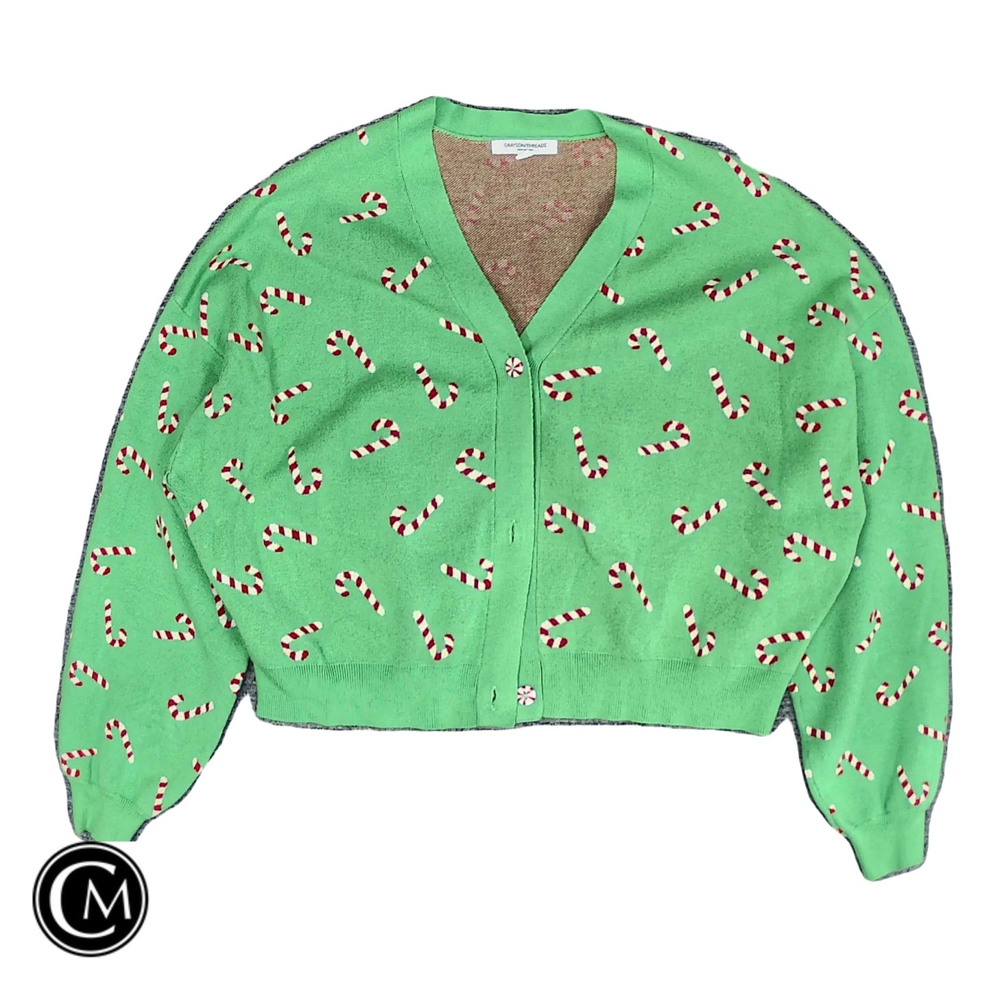 Sweater Cardigan By Grayson Threads In Green & Red, Size: Xl
