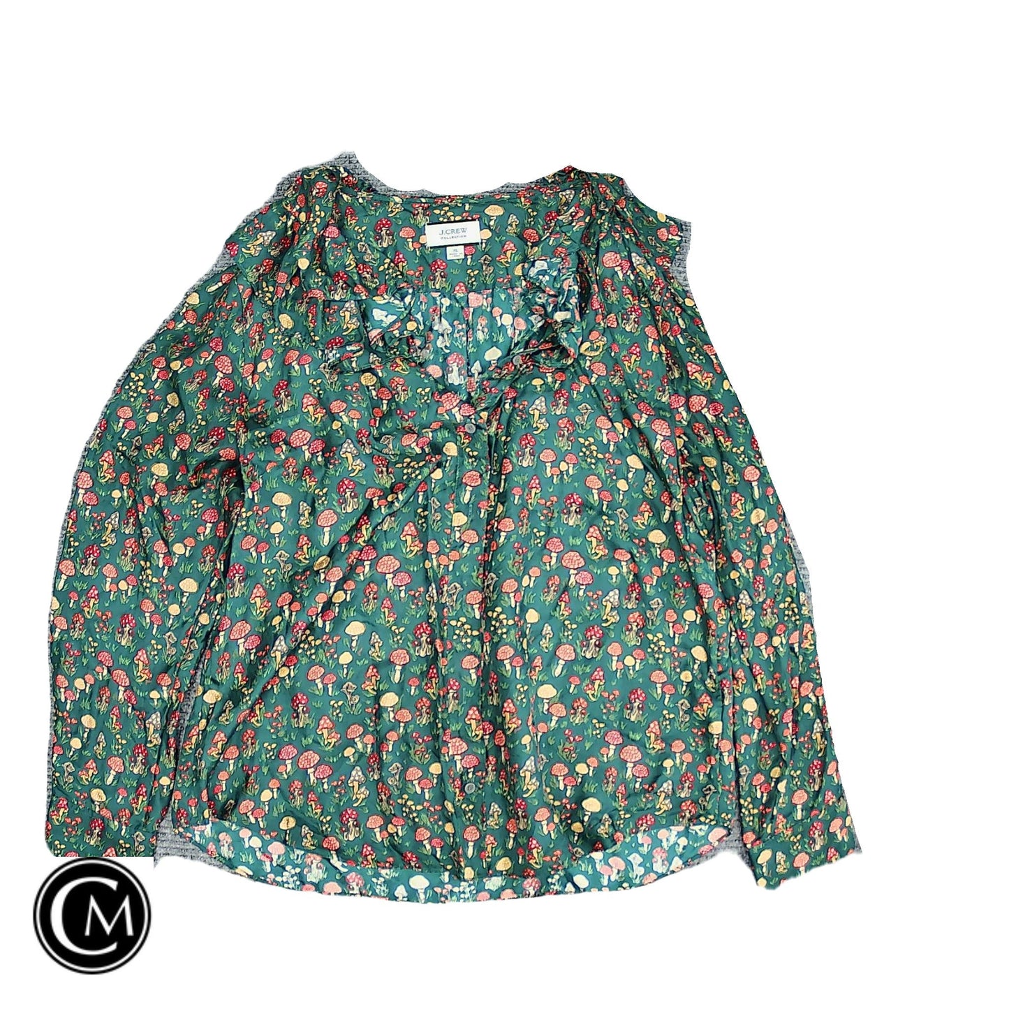 Blouse Ls By J. Crew In Green & Red, Size: Xl