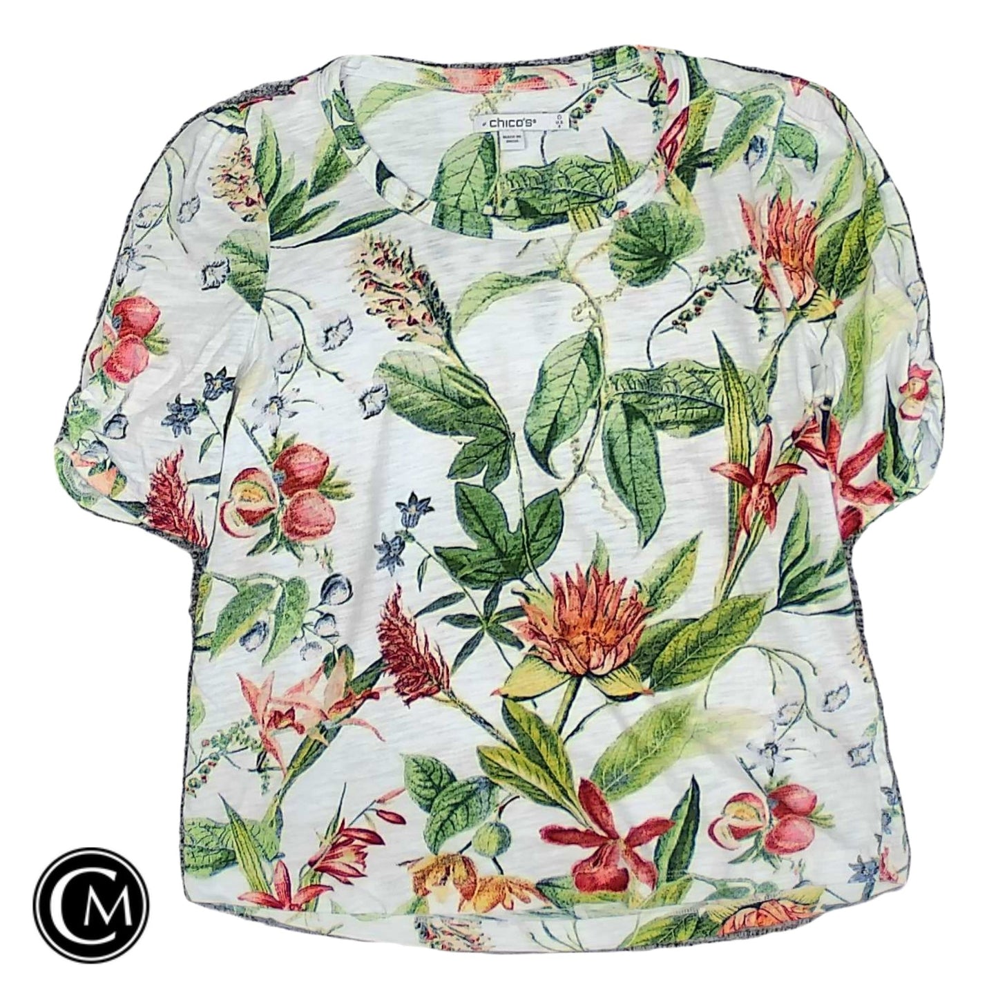 Top Ss Basic By Chicos In Floral Print, Size: S