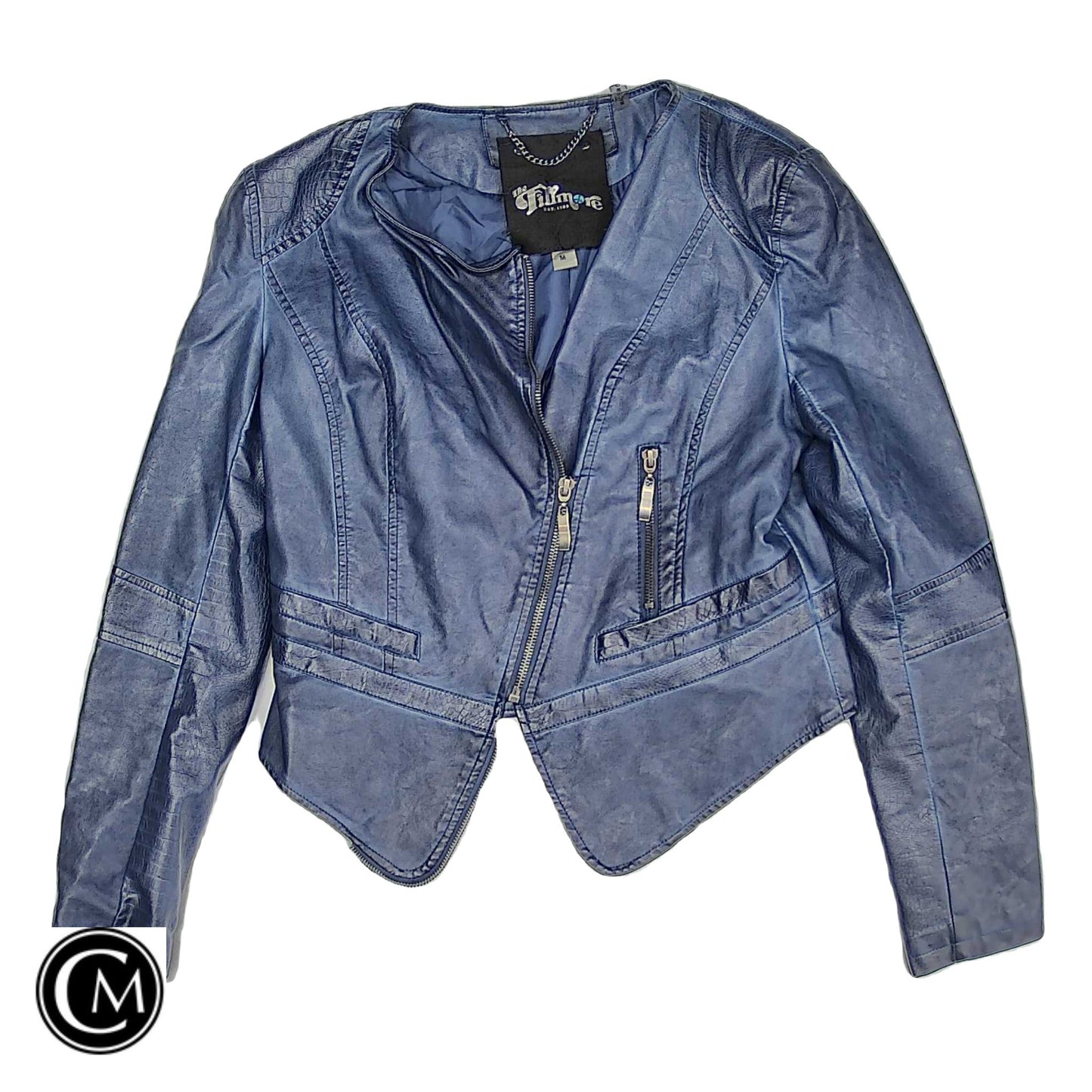 Jacket Moto By Clothes Mentor In Blue, Size: M