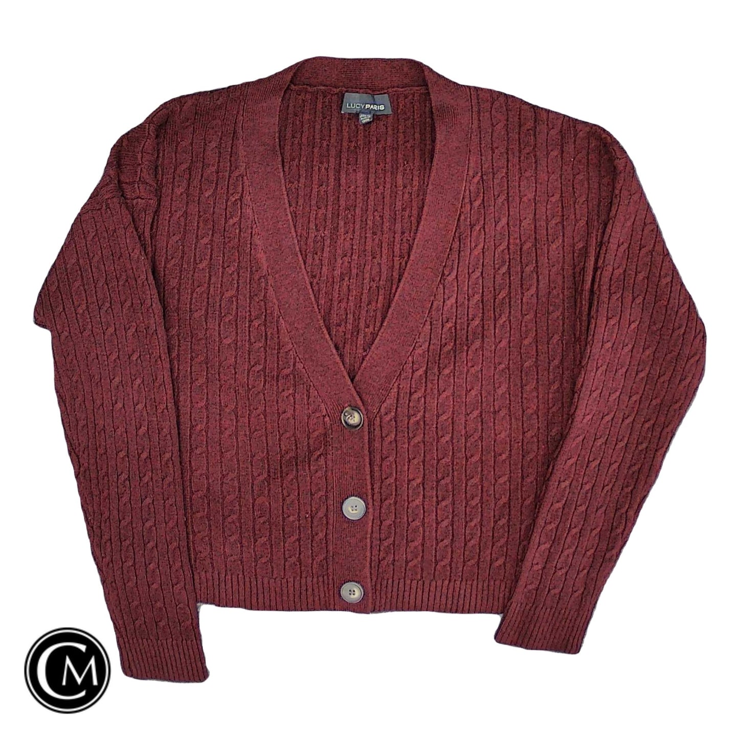 Sweater Cardigan By Lucy Paris In Maroon, Size: M image 1