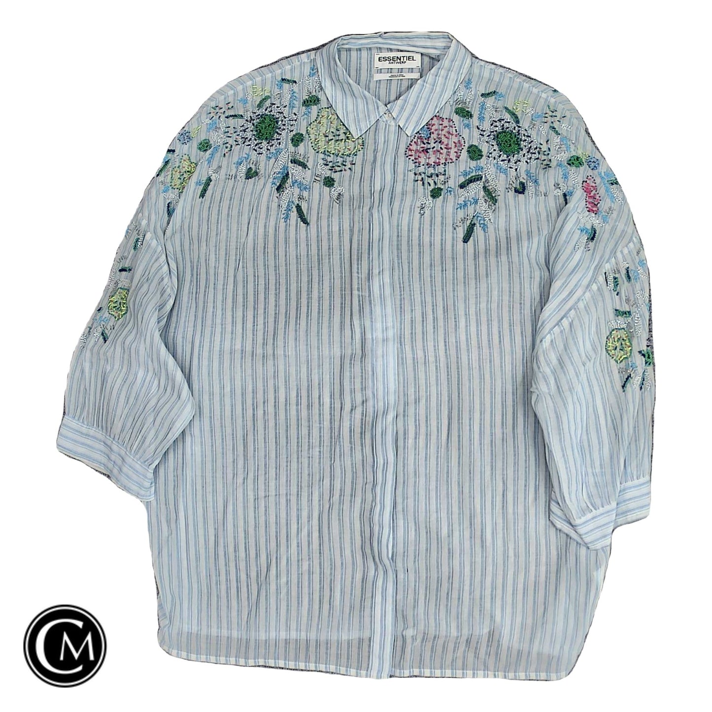 Top 3/4 Sleeve By Essentiel Antwerp In Blue & White, Size: Xl image 1