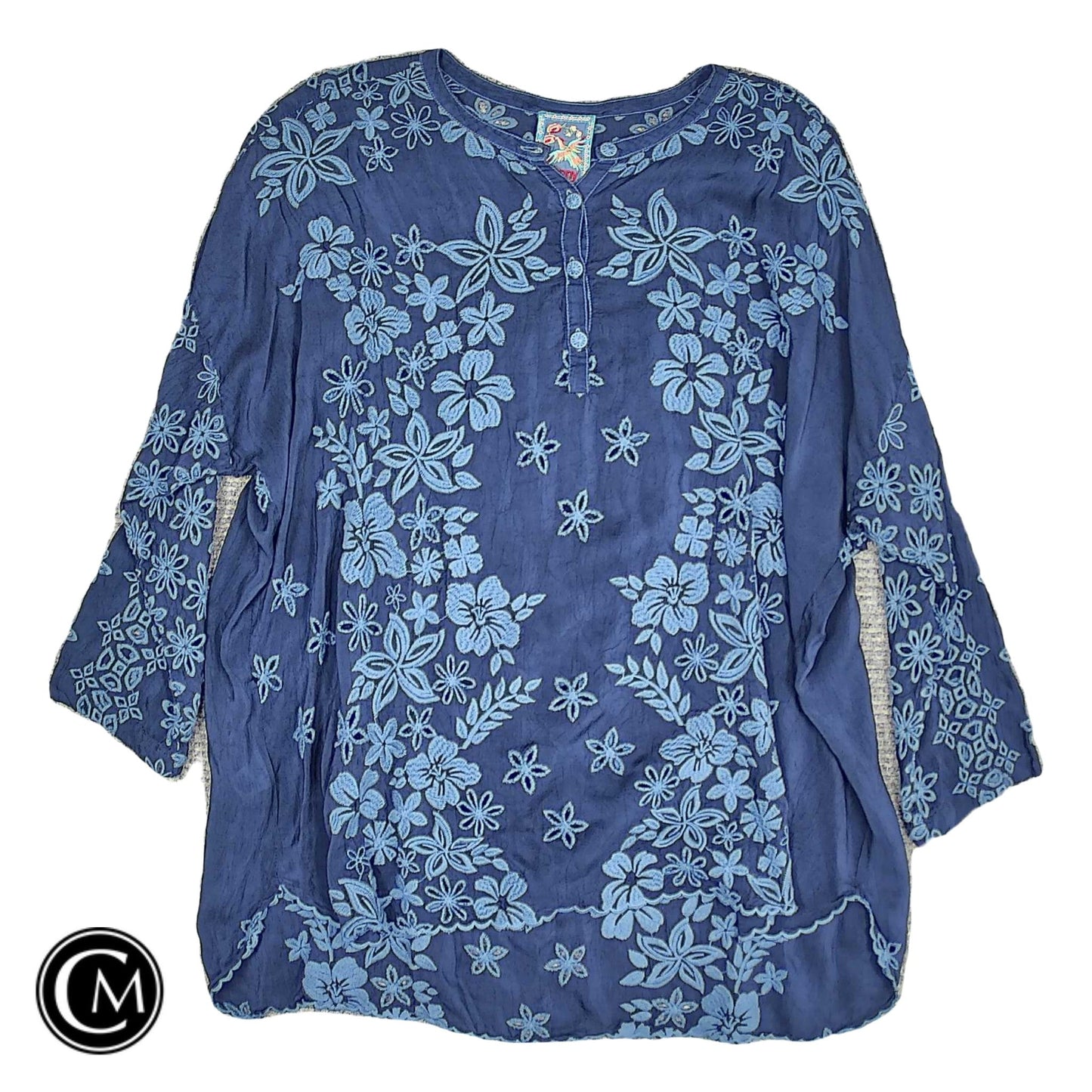 Tunic 3/4 Sleeve By Johnny Was In Blue, Size: L image 1