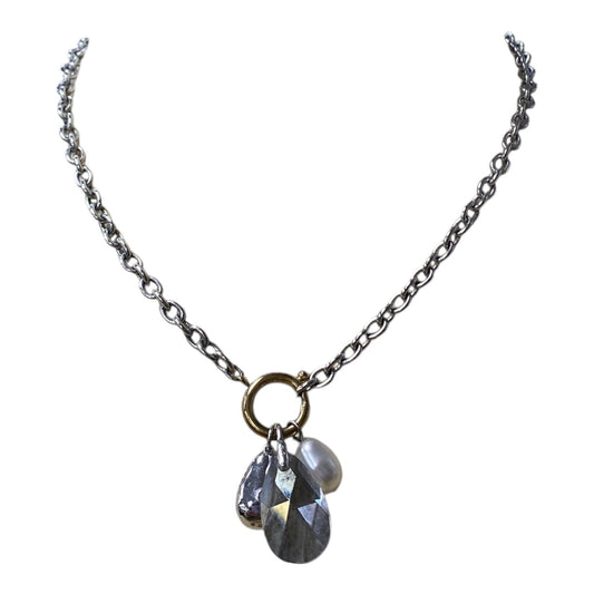 Necklace Designer By Swarovski In Silver & White